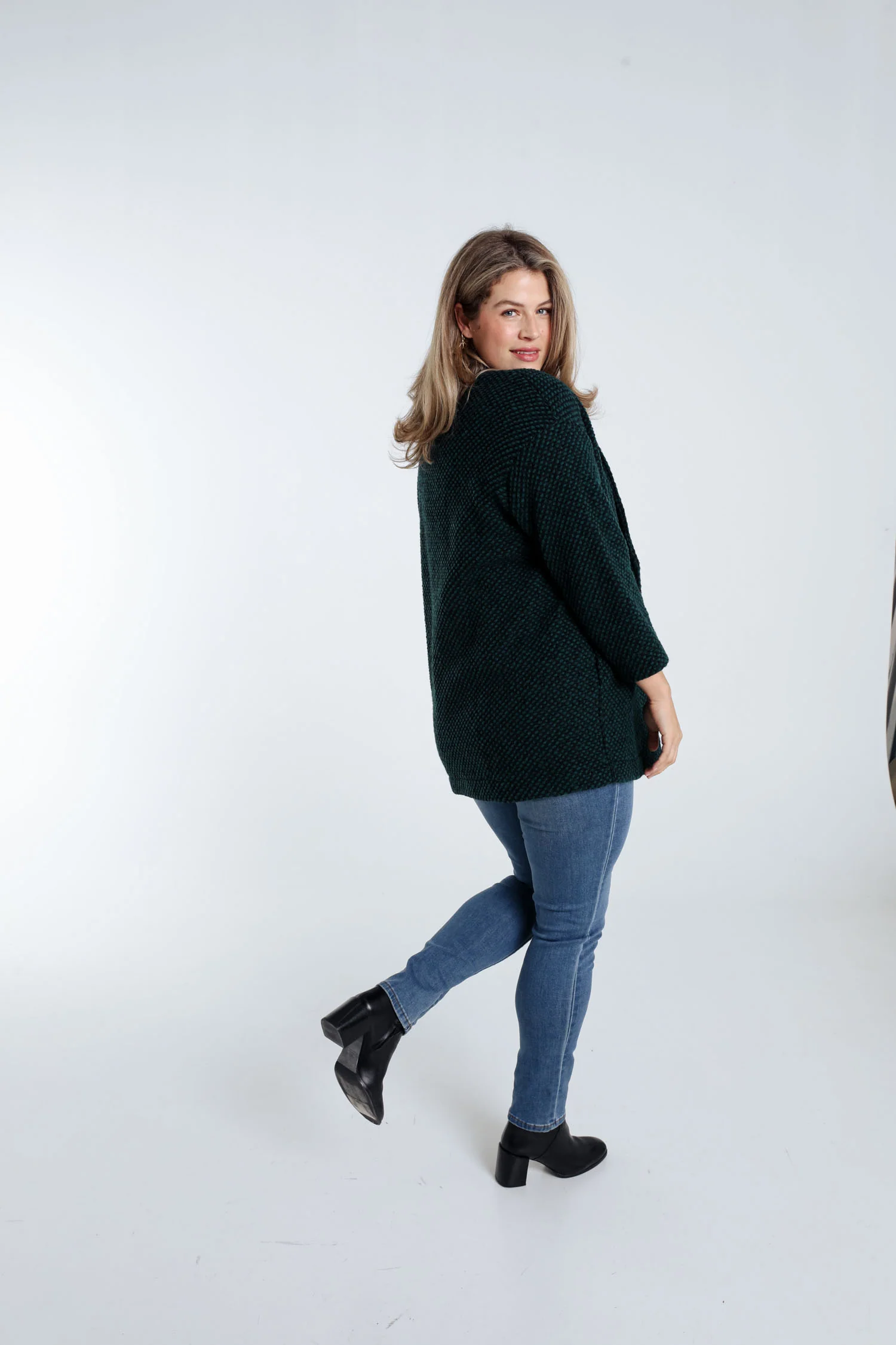 Manteau uni en tissu moucheté avec laine - Image 13