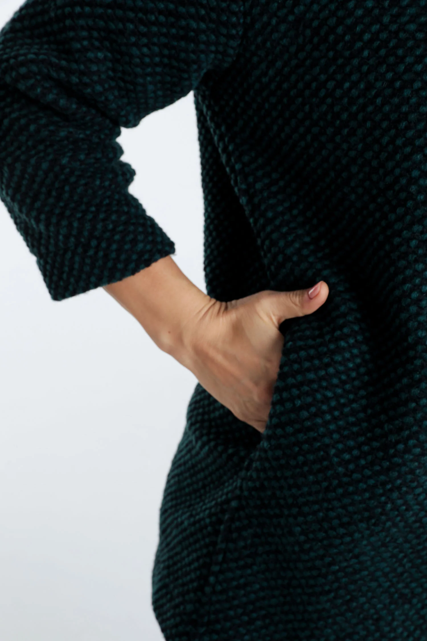 Manteau uni en tissu moucheté avec laine - Image 16