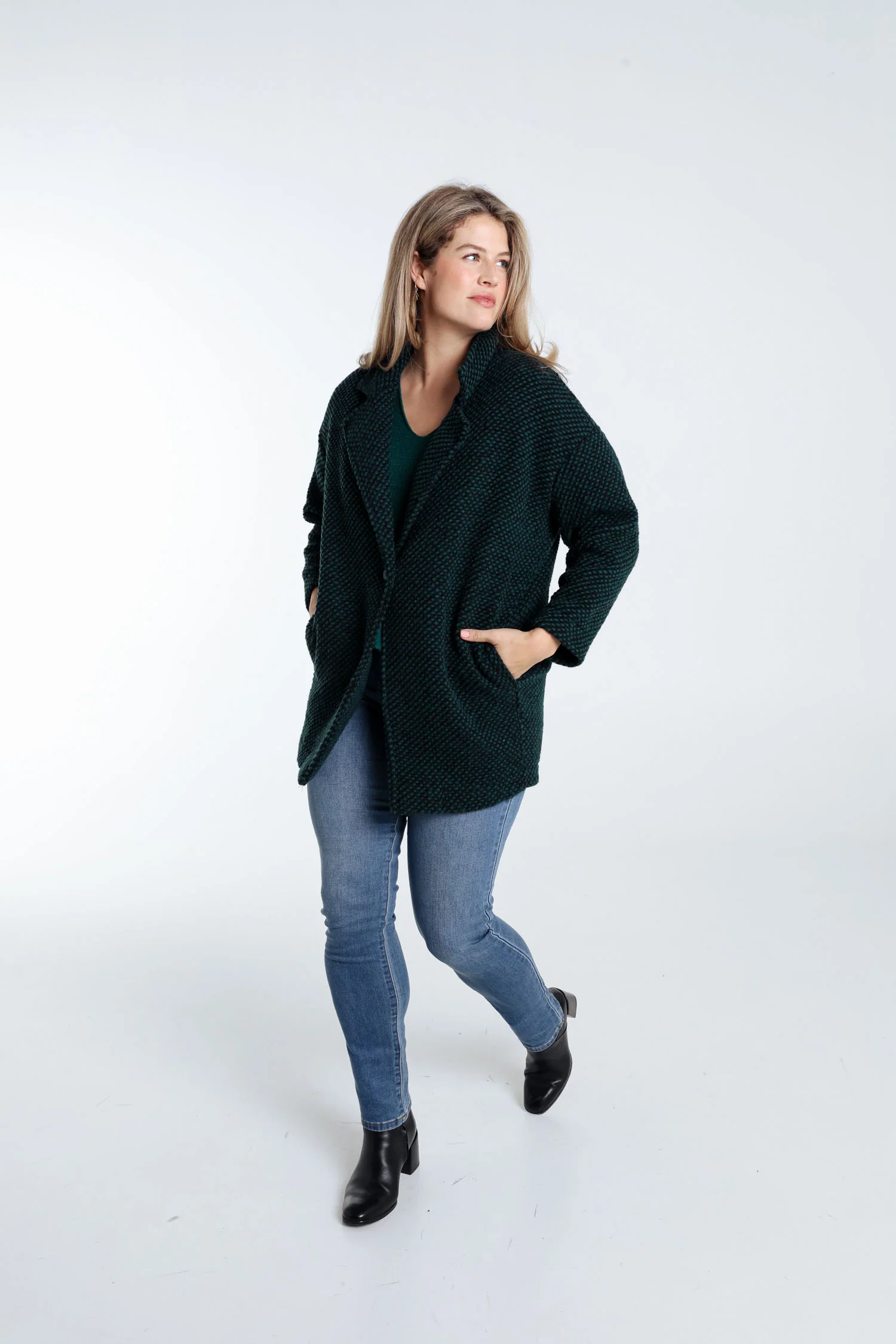 Manteau uni en tissu moucheté avec laine - Image 18