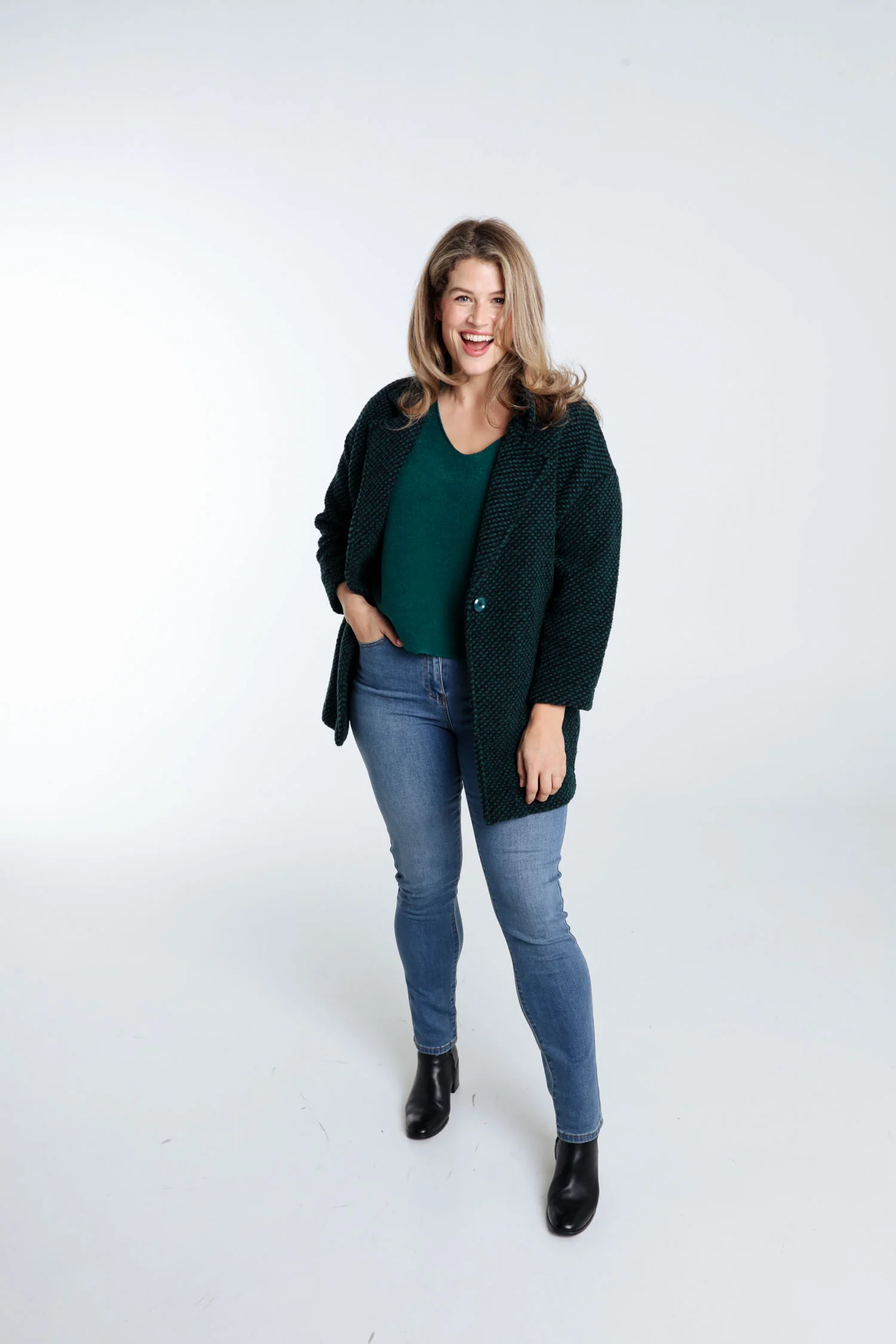 Manteau uni en tissu moucheté avec laine - Image 20