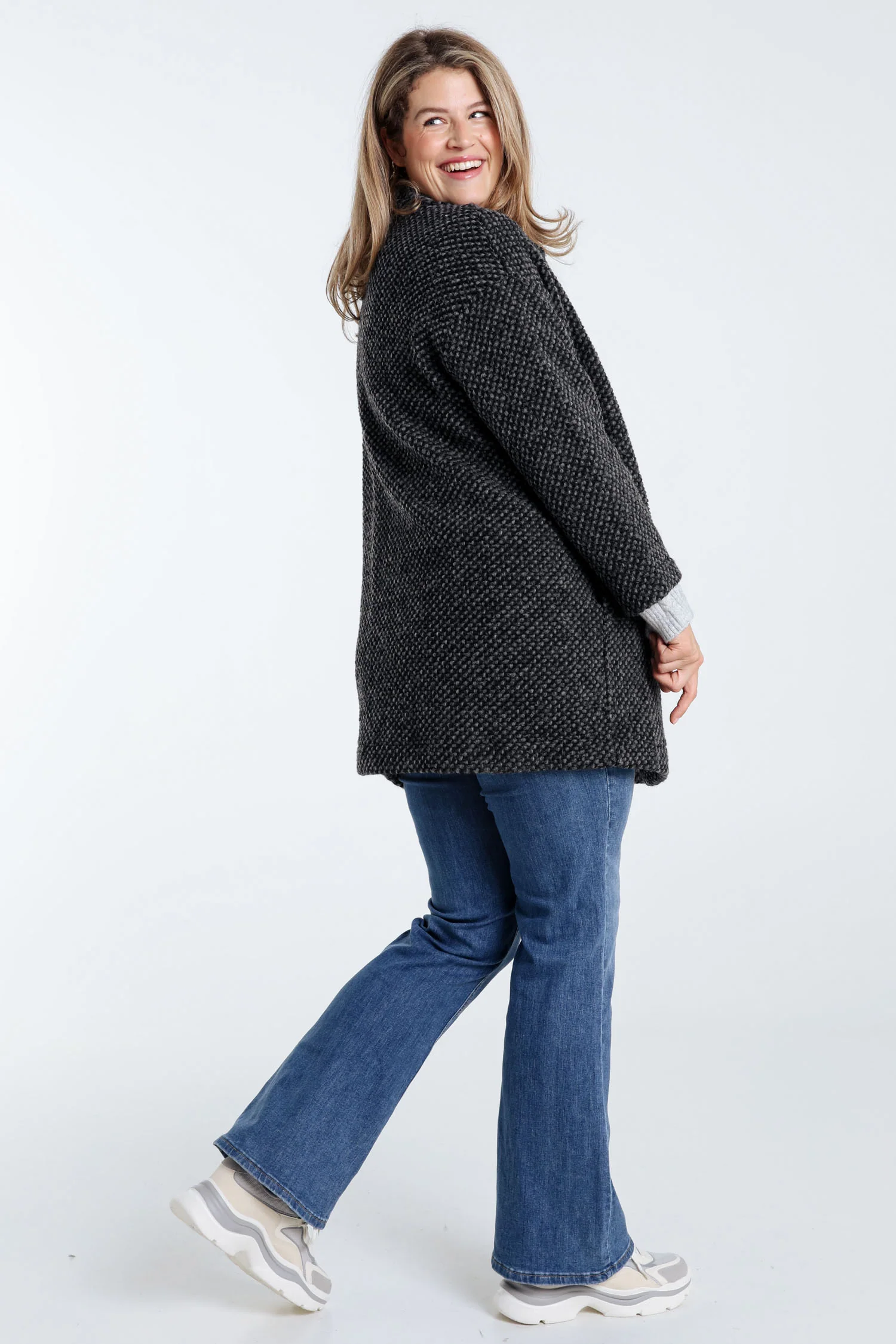 Manteau uni en tissu moucheté avec laine - Image 24