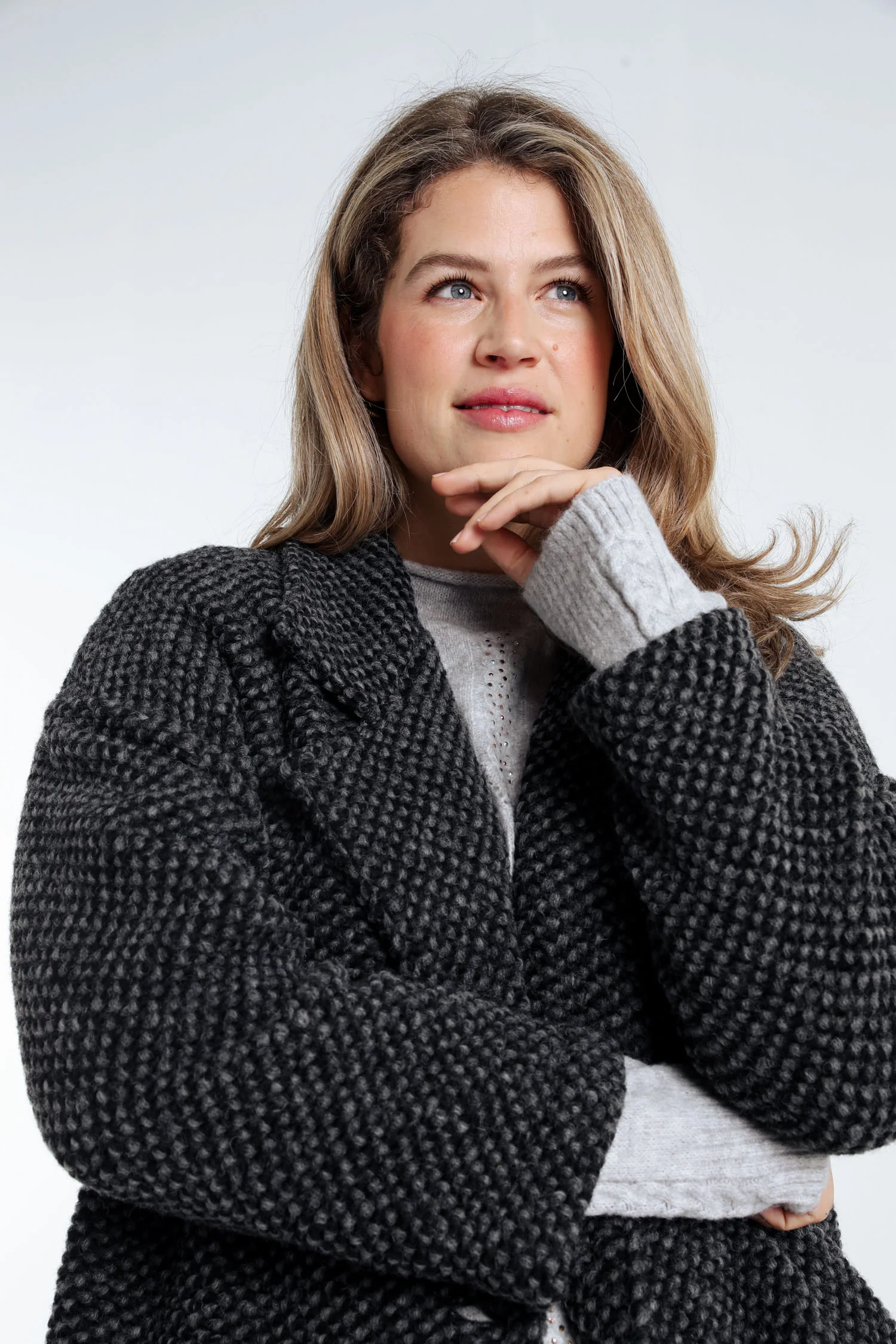 Manteau uni en tissu moucheté avec laine - Image 26
