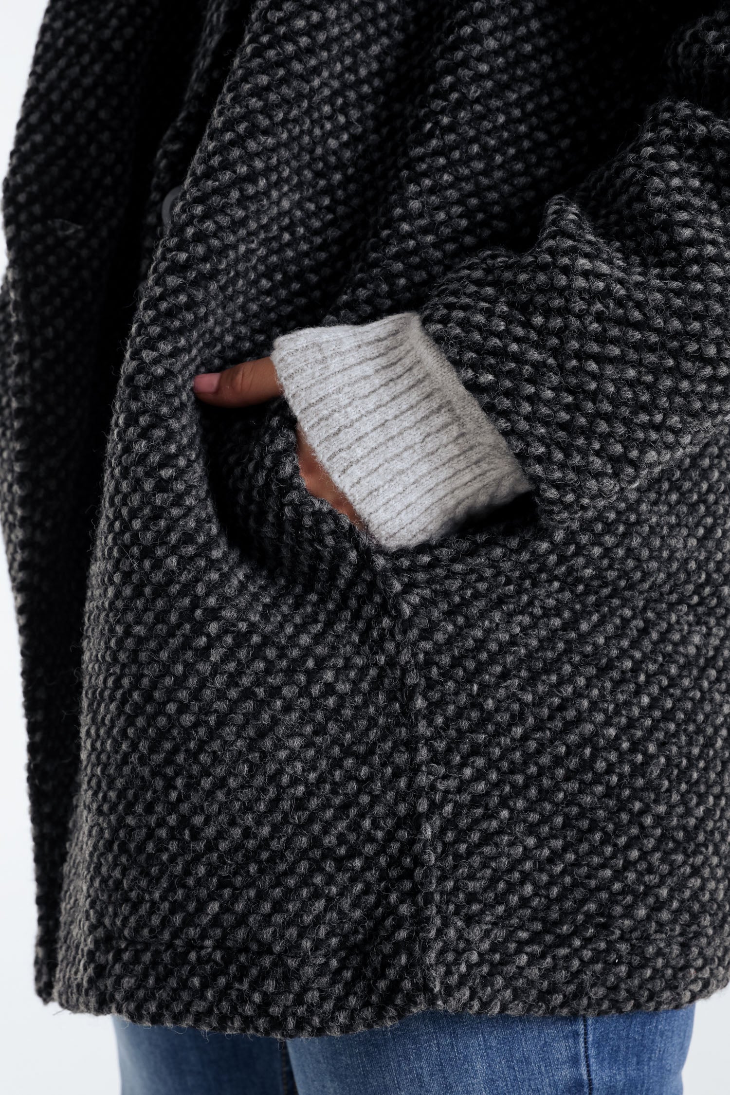 Manteau uni en tissu moucheté avec laine - Image 27