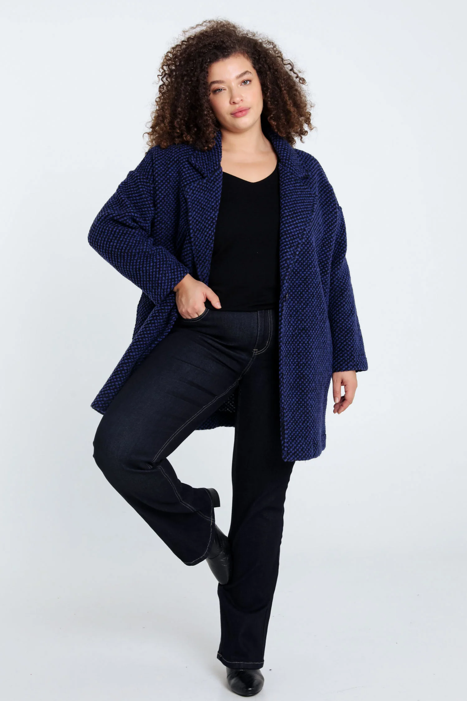 Manteau uni en tissu moucheté avec laine - Image 8
