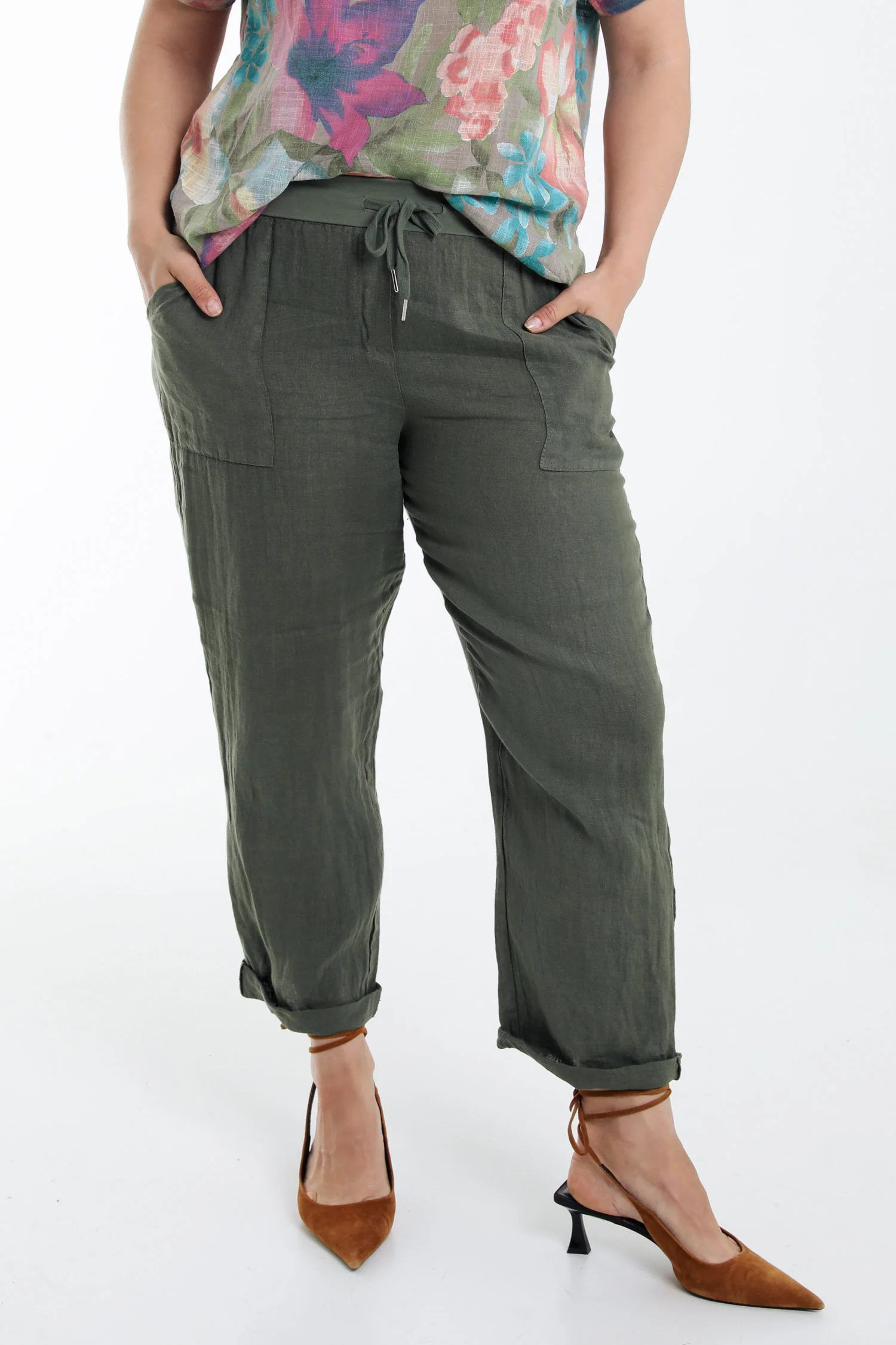 Pantalon 7/8 en lin uni - Image 12