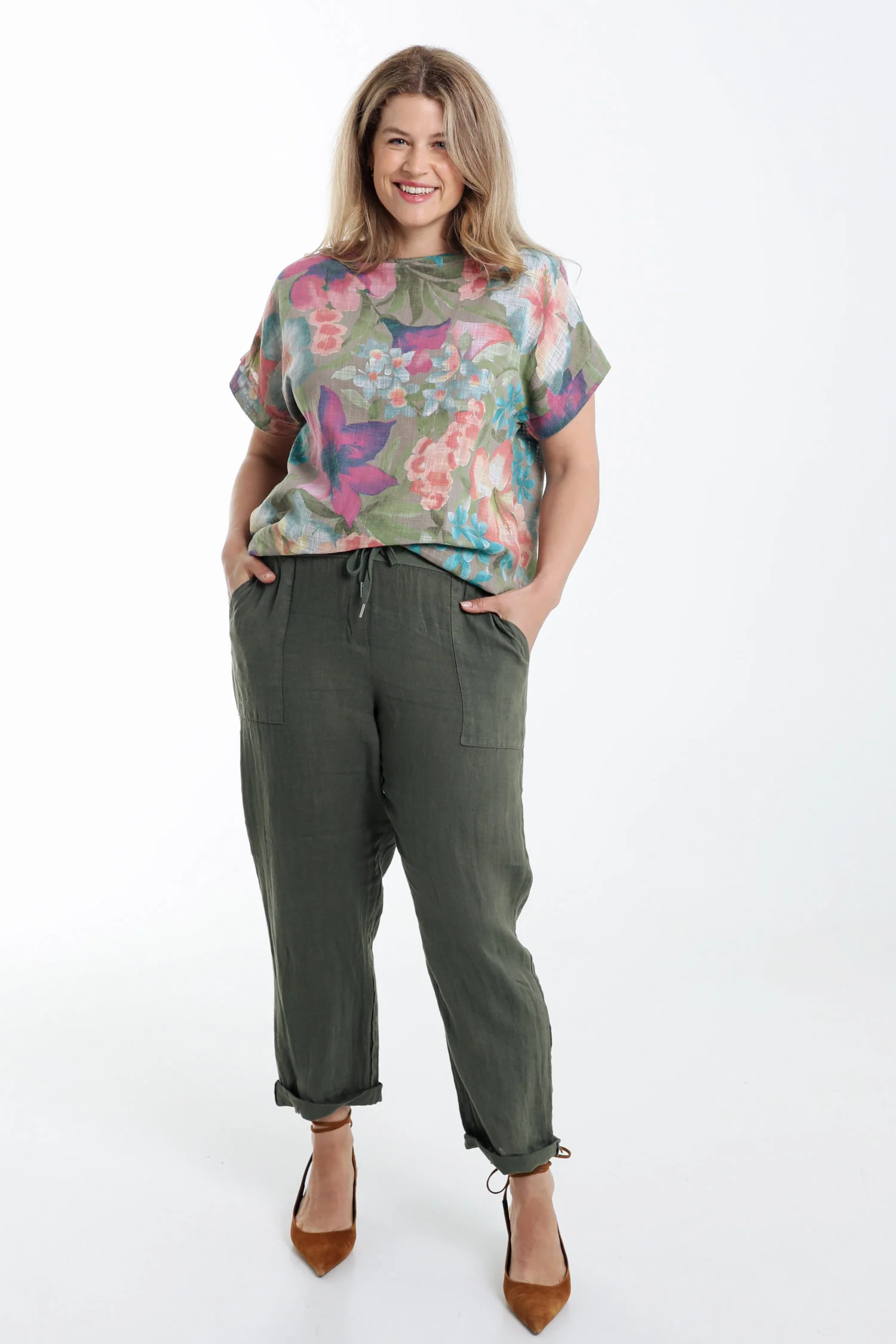 Pantalon 7/8 en lin uni - Image 19
