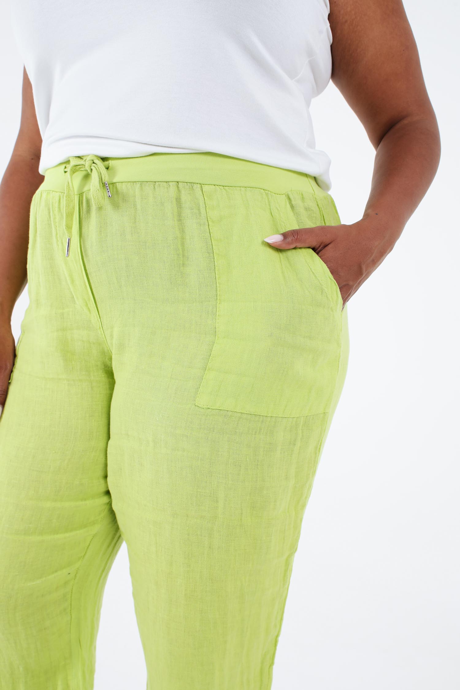 Pantalon 7/8 en lin uni - Image 3