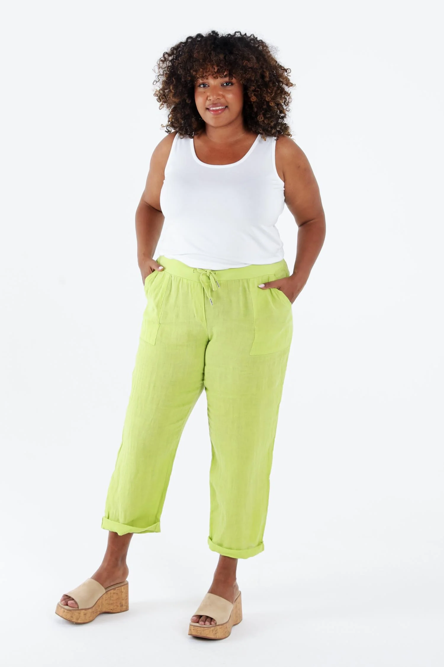 Pantalon 7/8 en lin uni - Image 7