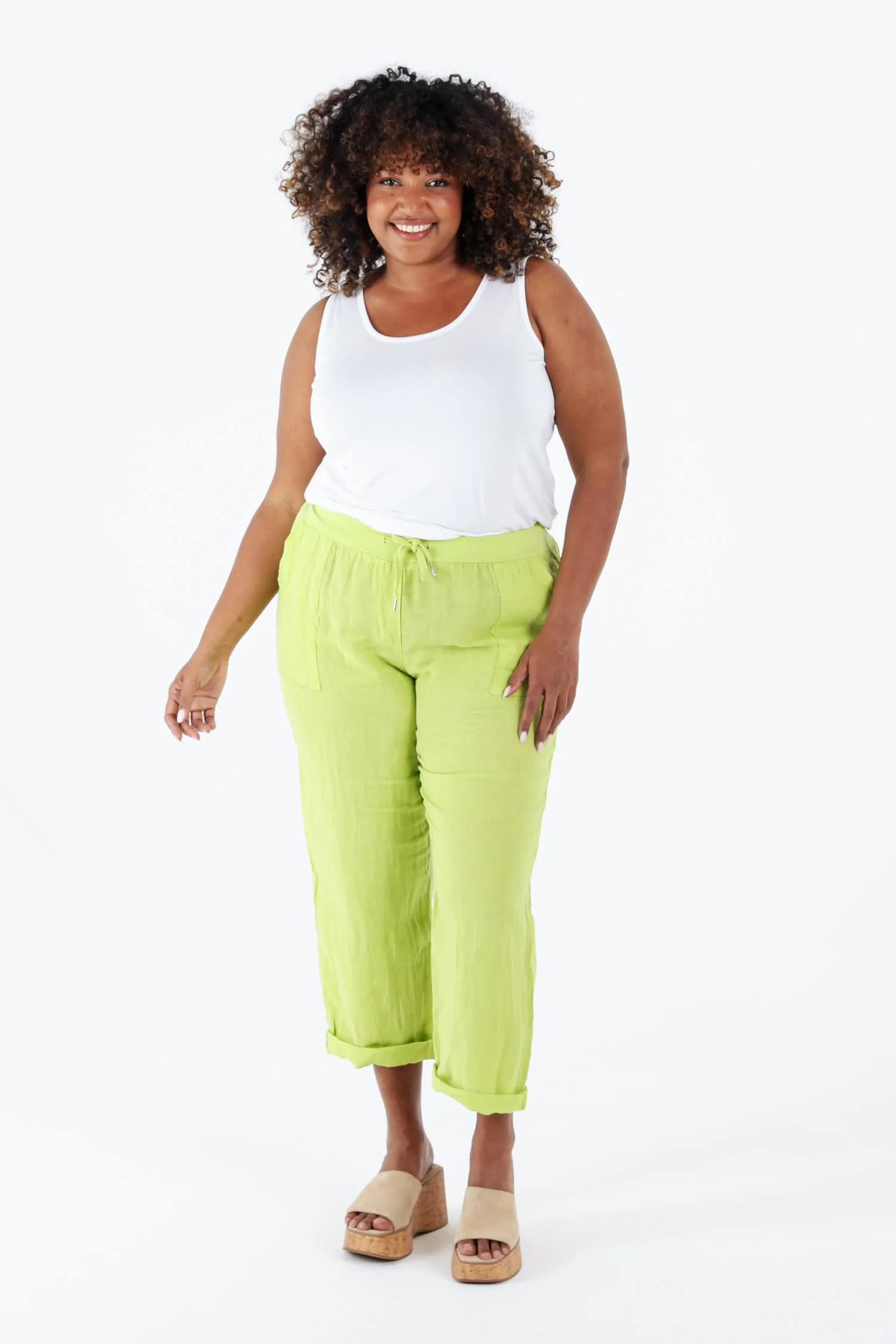 Pantalon 7/8 en lin uni - Image 9
