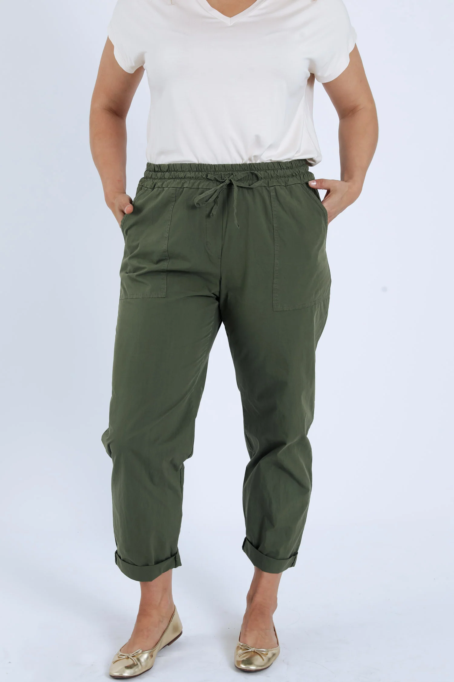 Pantalon boyfit en coton uni avec poches