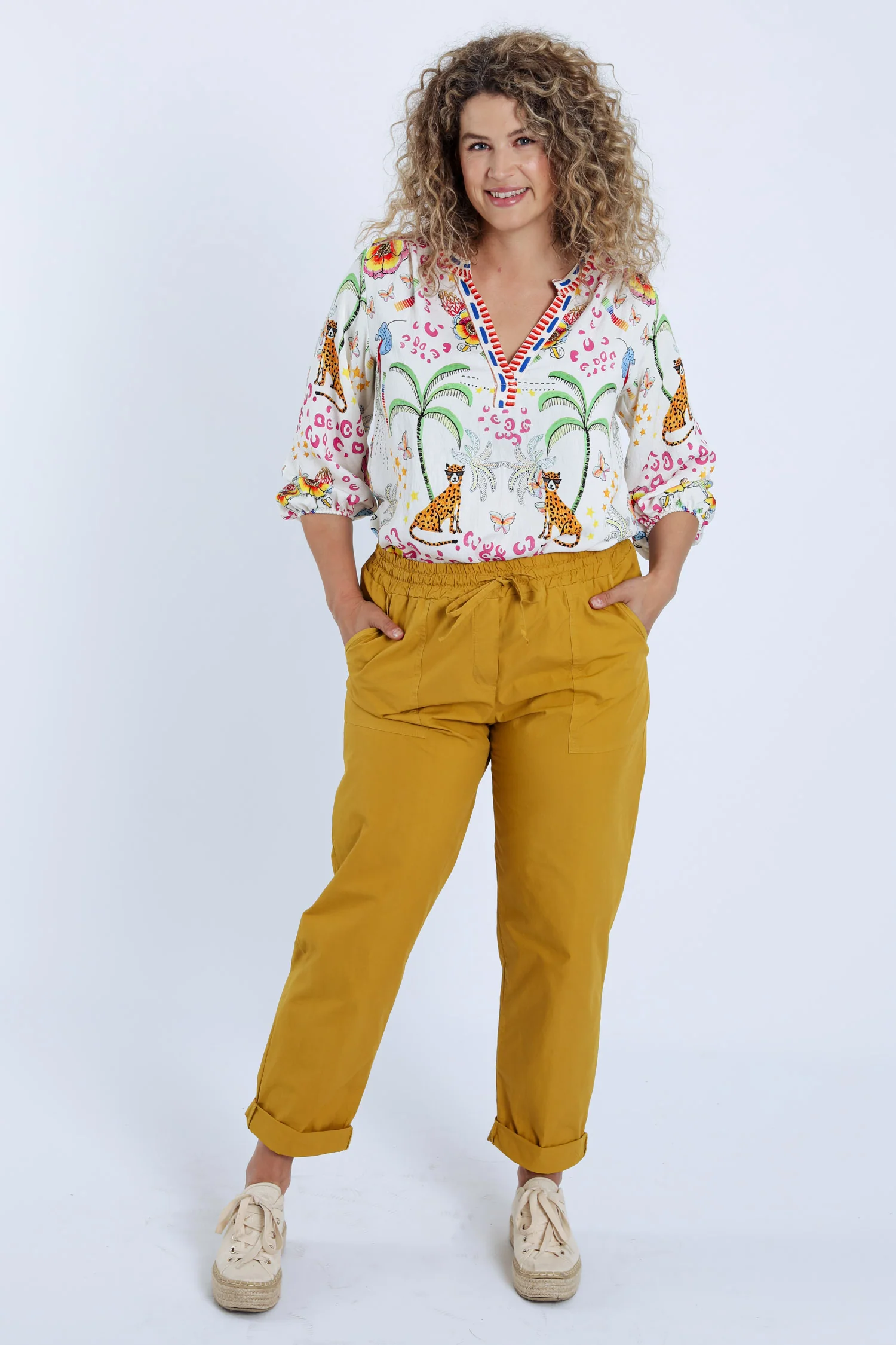 Pantalon boyfit en coton uni avec poches - Image 18