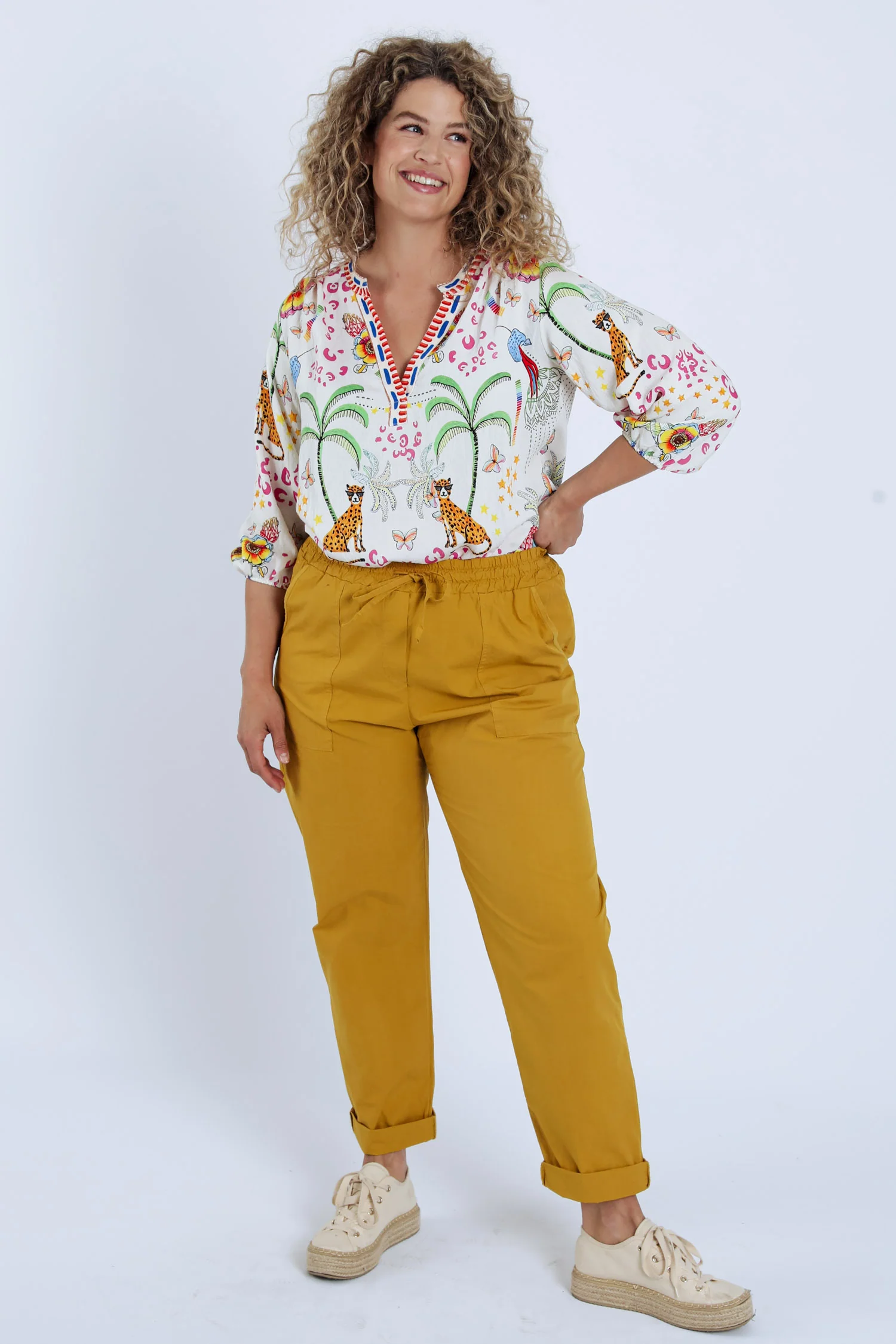 Pantalon boyfit en coton uni avec poches - Image 20
