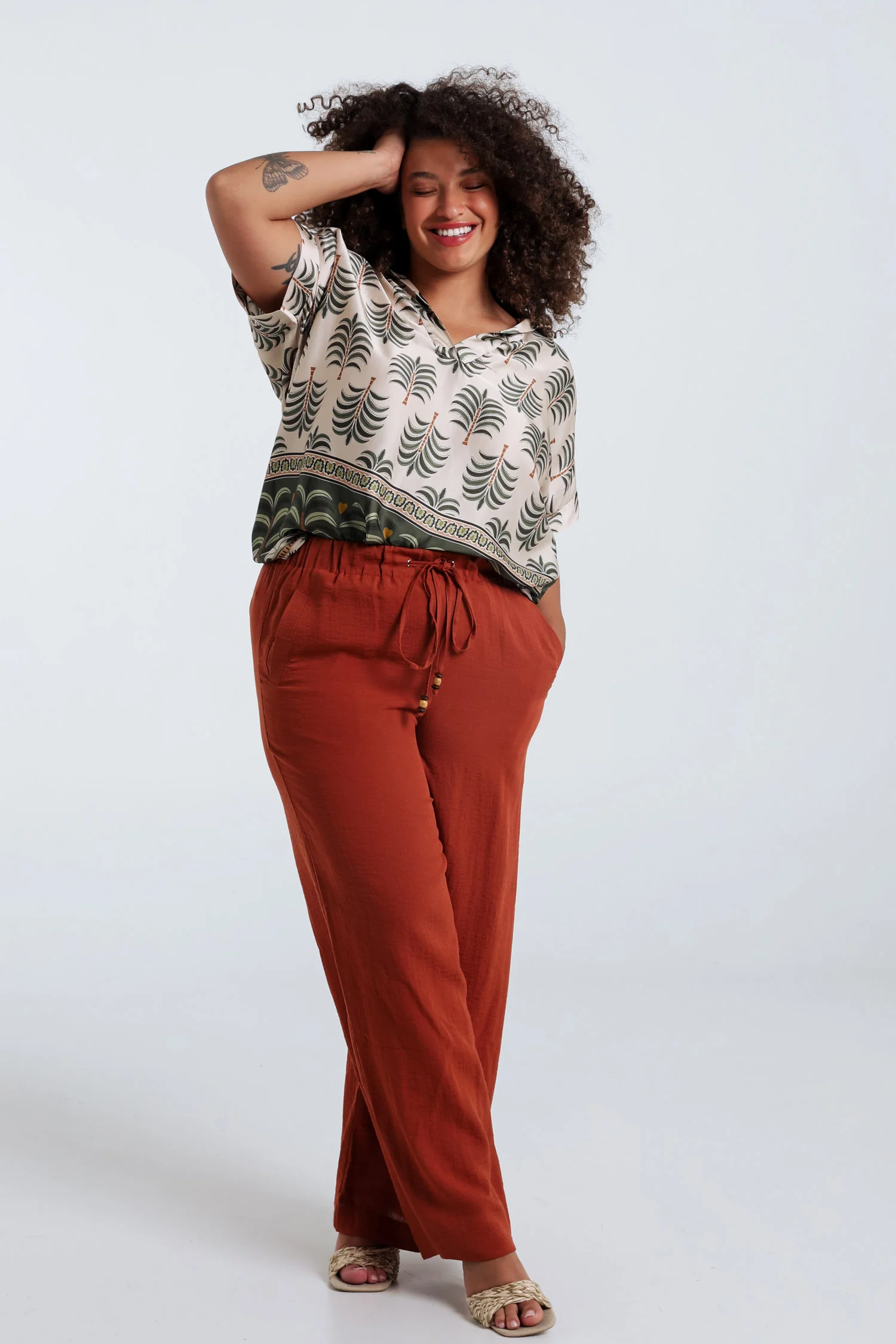 Pantalon large en viscose uni - Image 12