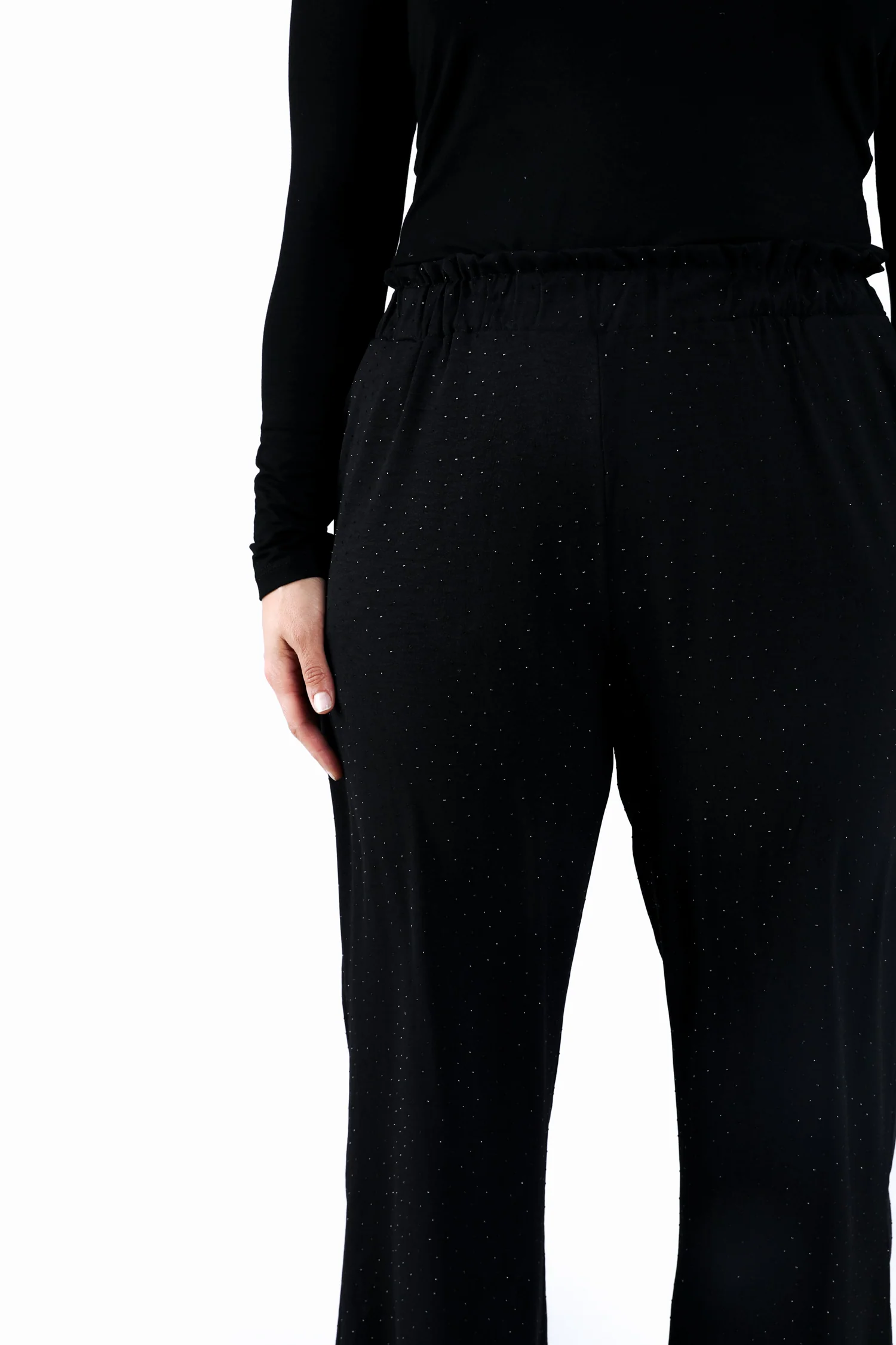 Pantalon large uni avec strass ton sur ton - Image 3