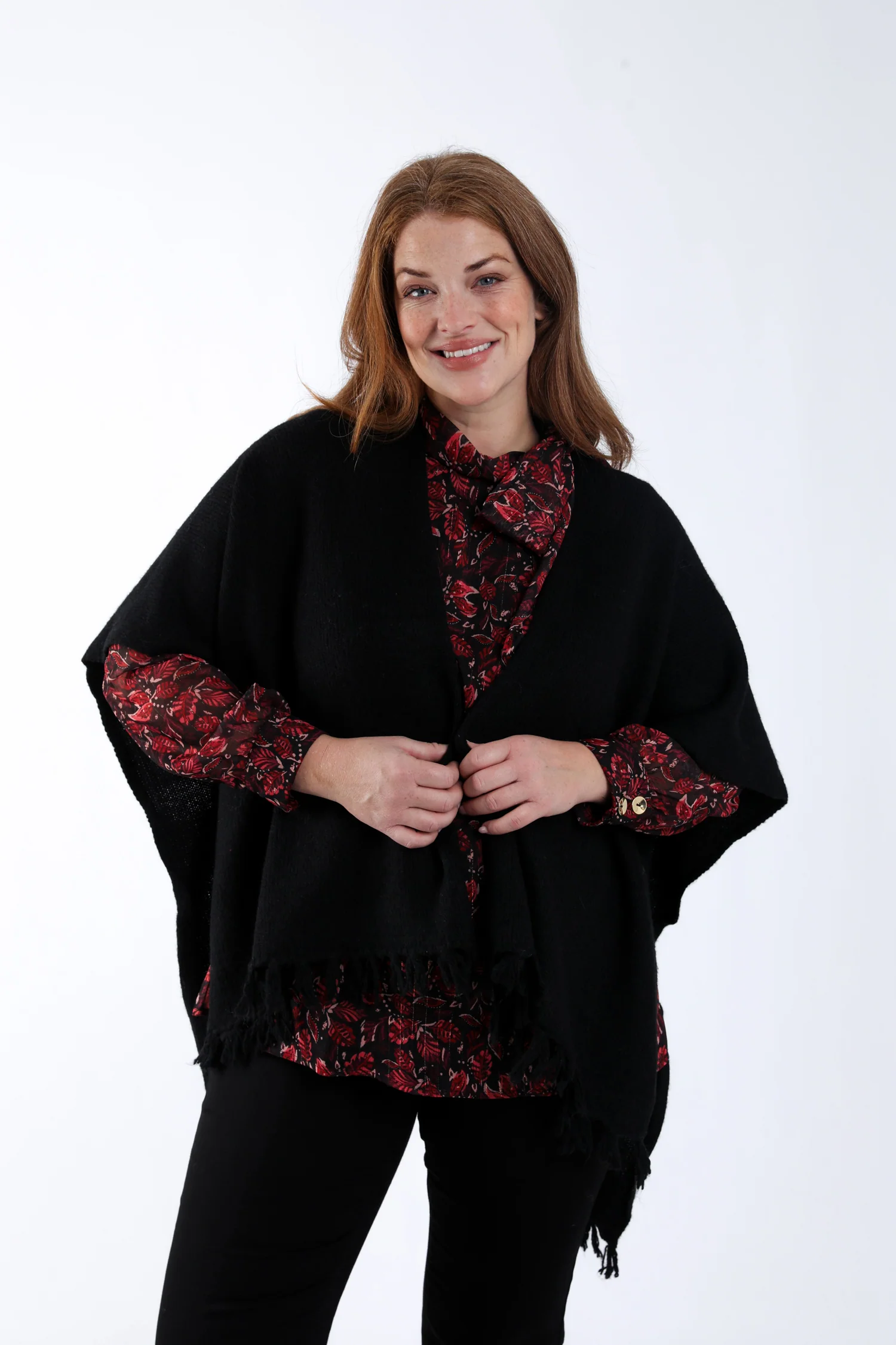 Poncho uni Ă franges