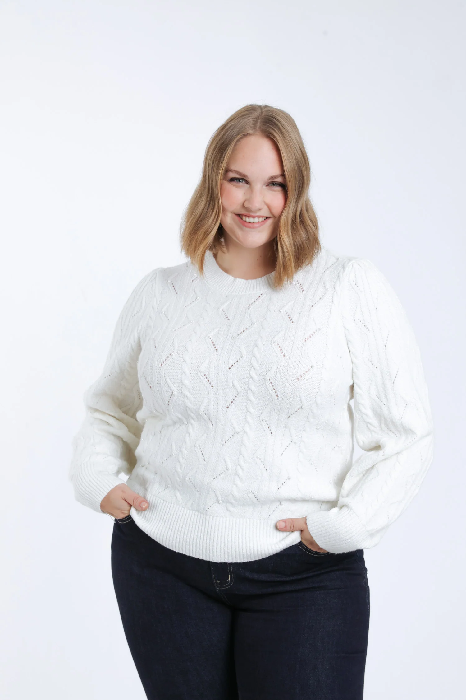 Pull torsades et perles uni