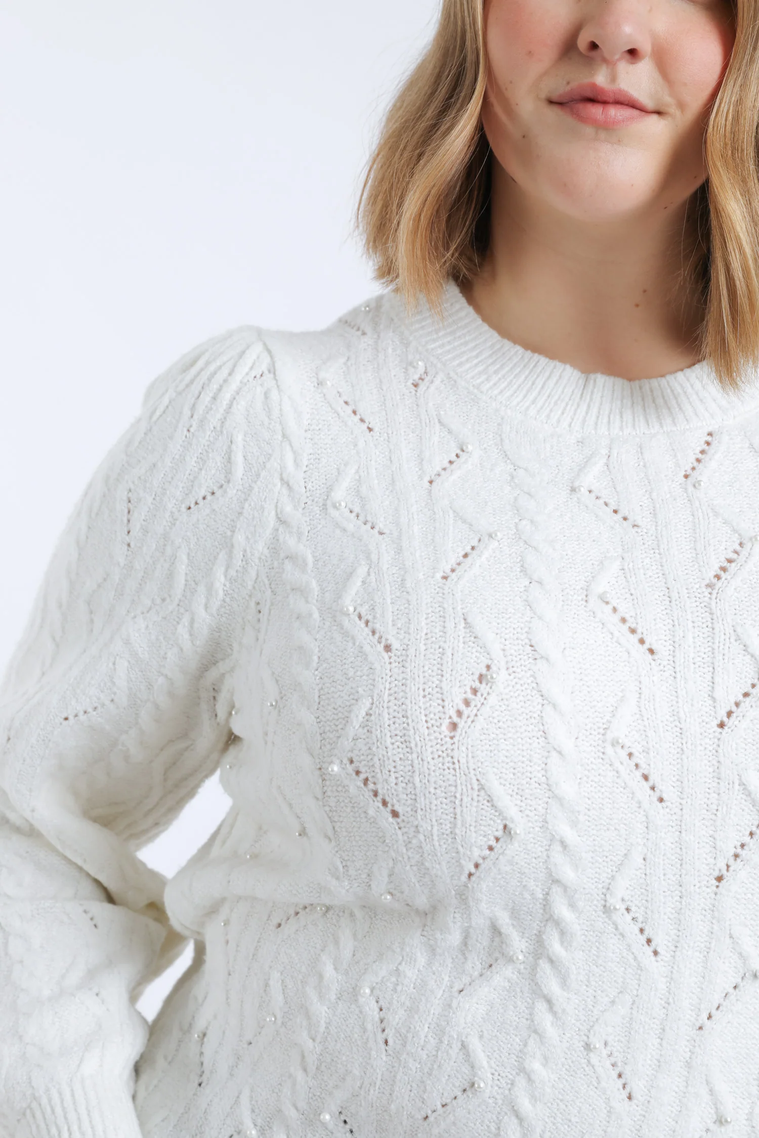 Pull torsades et perles uni - Image 4