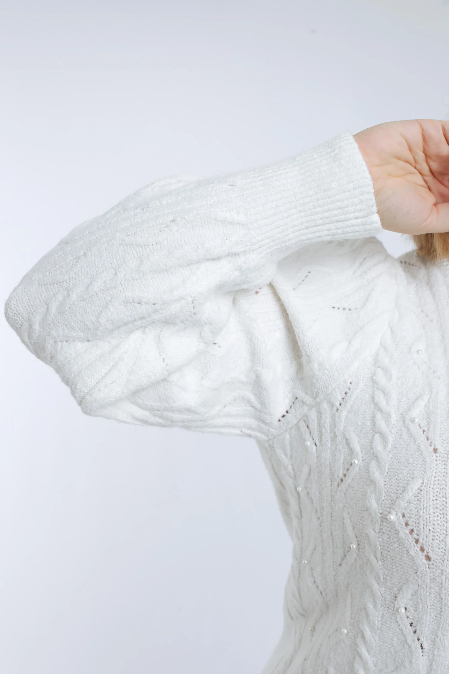 Pull torsades et perles uni - Image 6