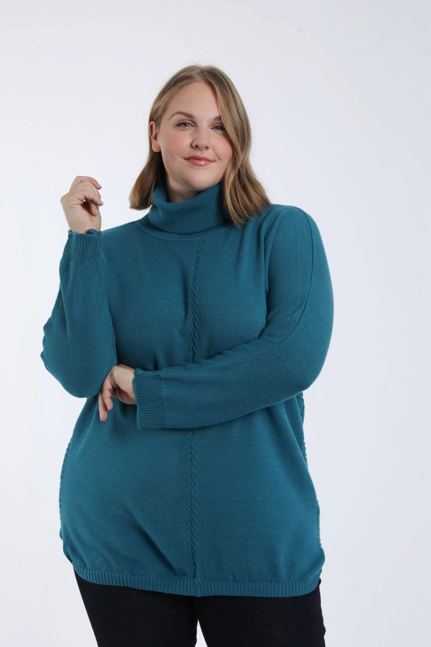 Pull tunique col roulé uni