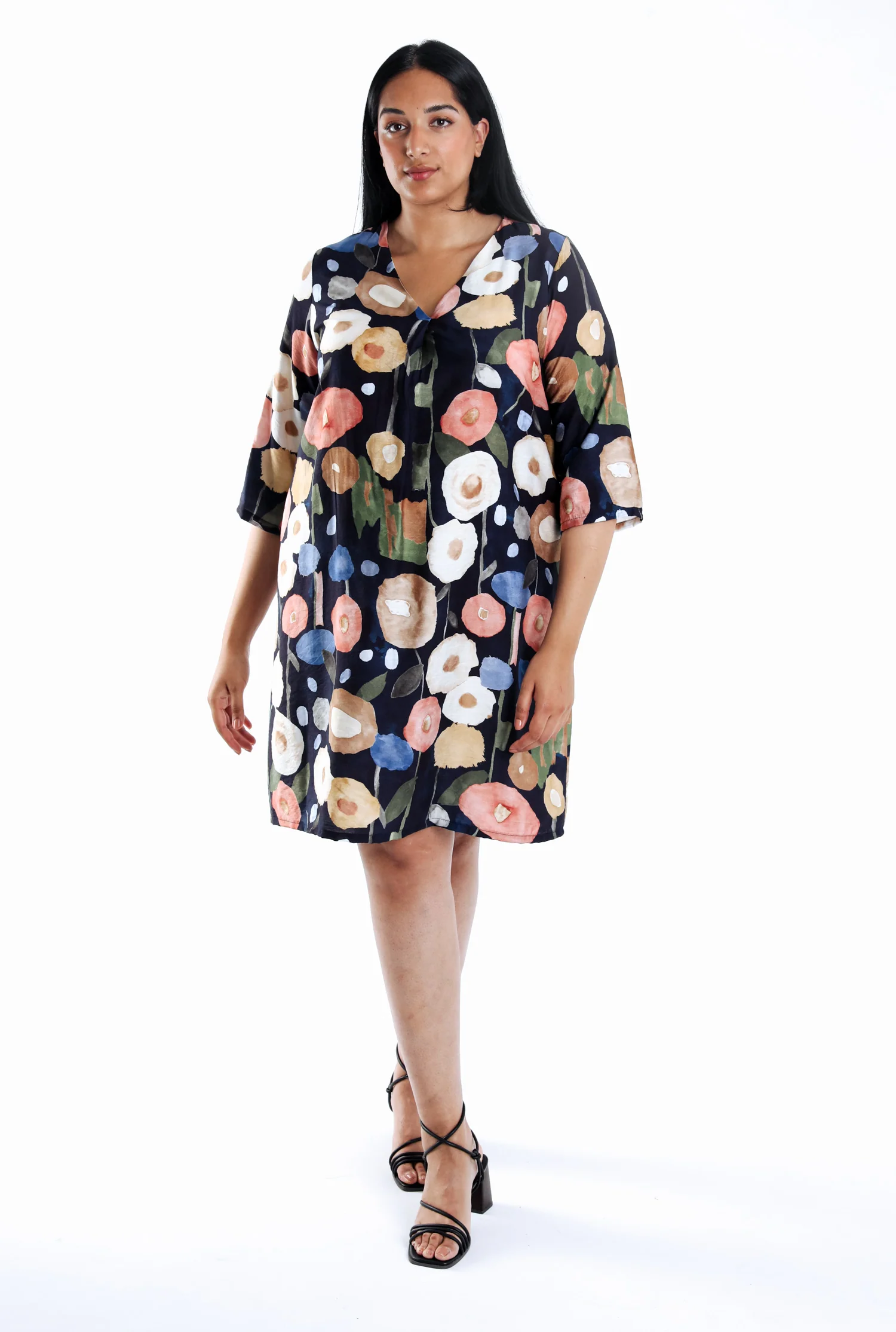 Robe courte en viscose imprimé coquelicots