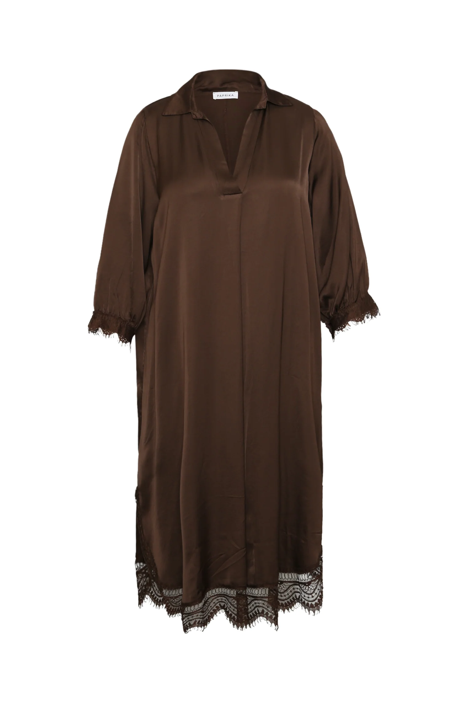 Robe en viscose effet satiné unie avec dentelle - Image 10