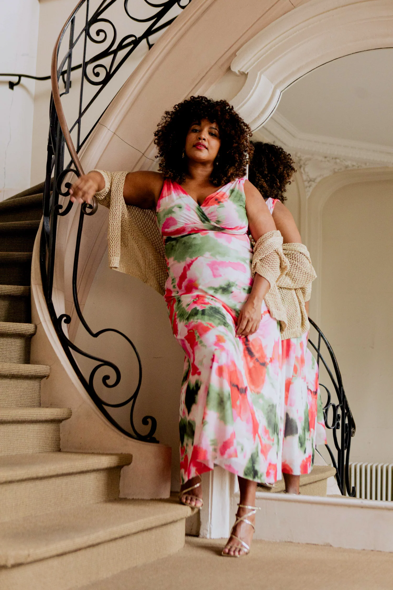 Robe longue en résille imprimé flou