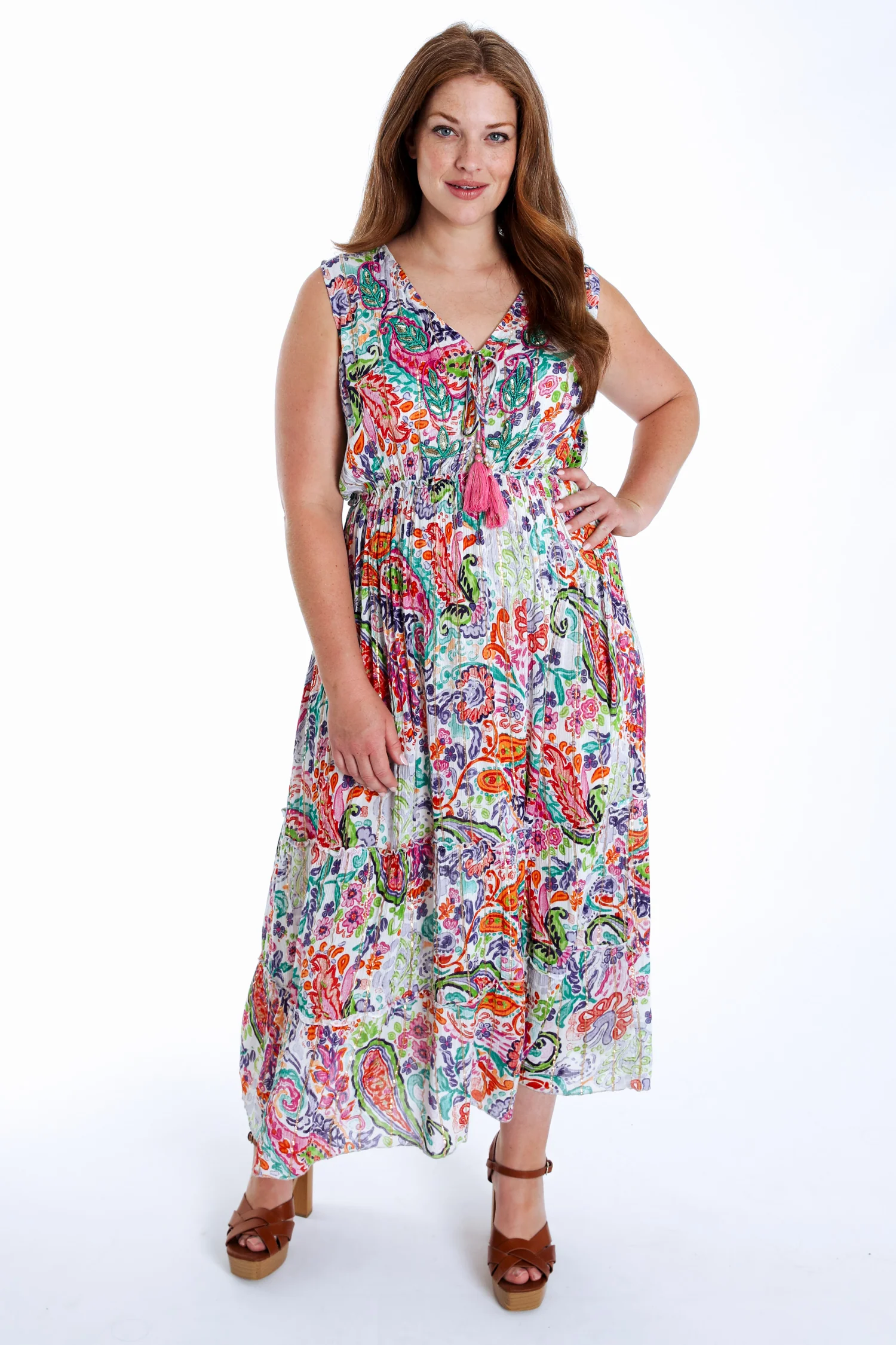 Robe longue en viscose imprimé floral avec lurex