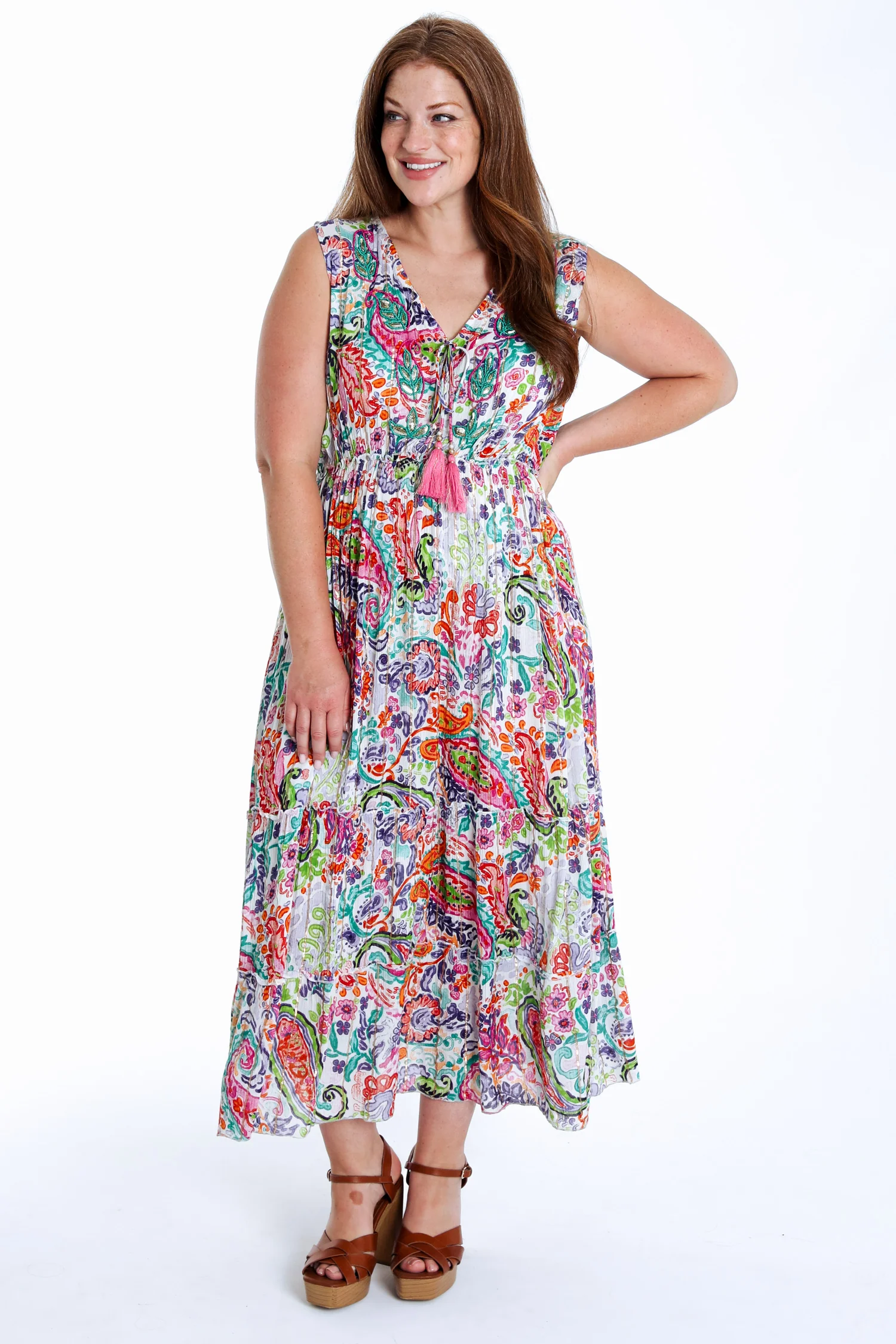 Robe longue en viscose imprimé floral avec lurex - Image 8