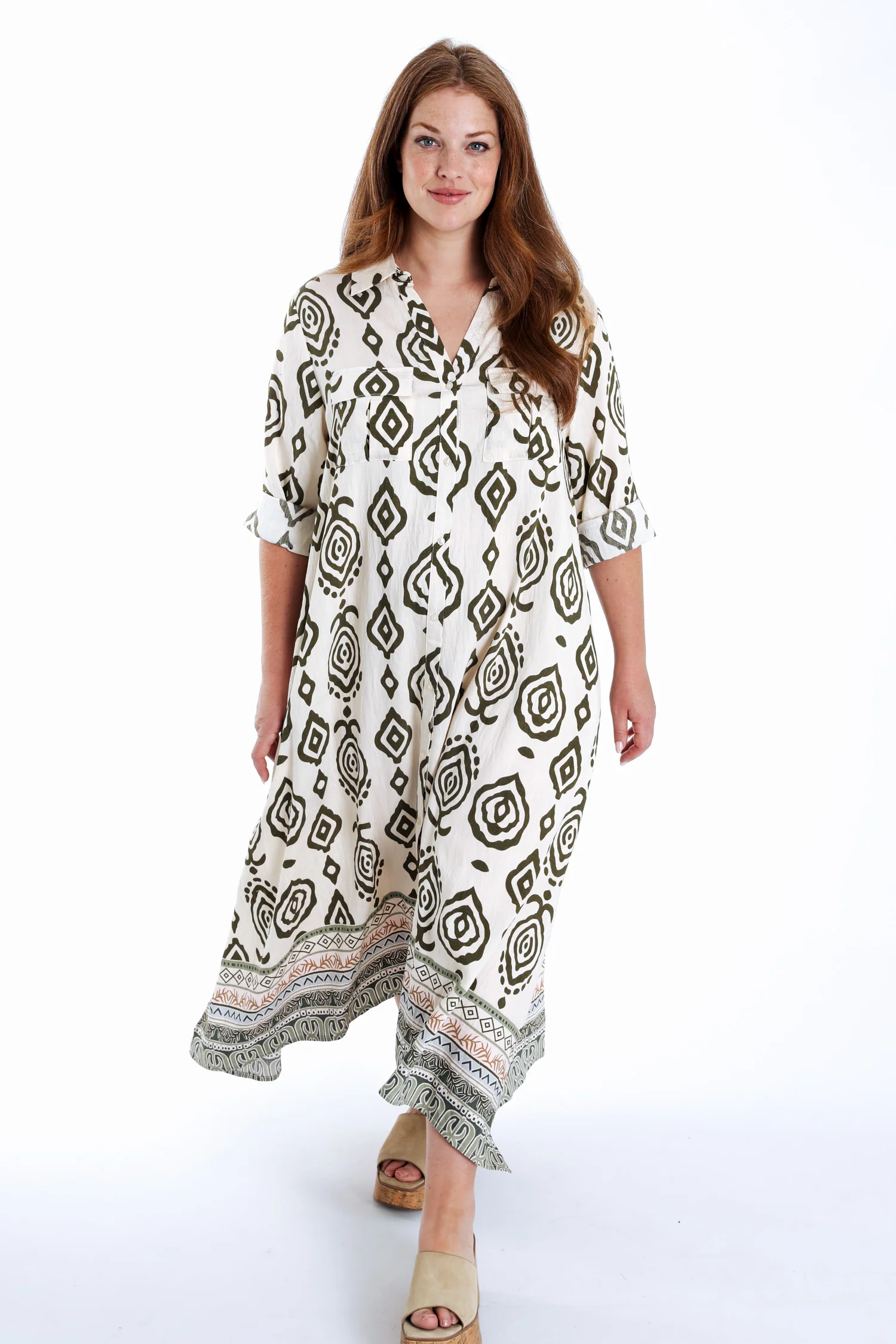 Robe longue imprimé ethnique bicolore