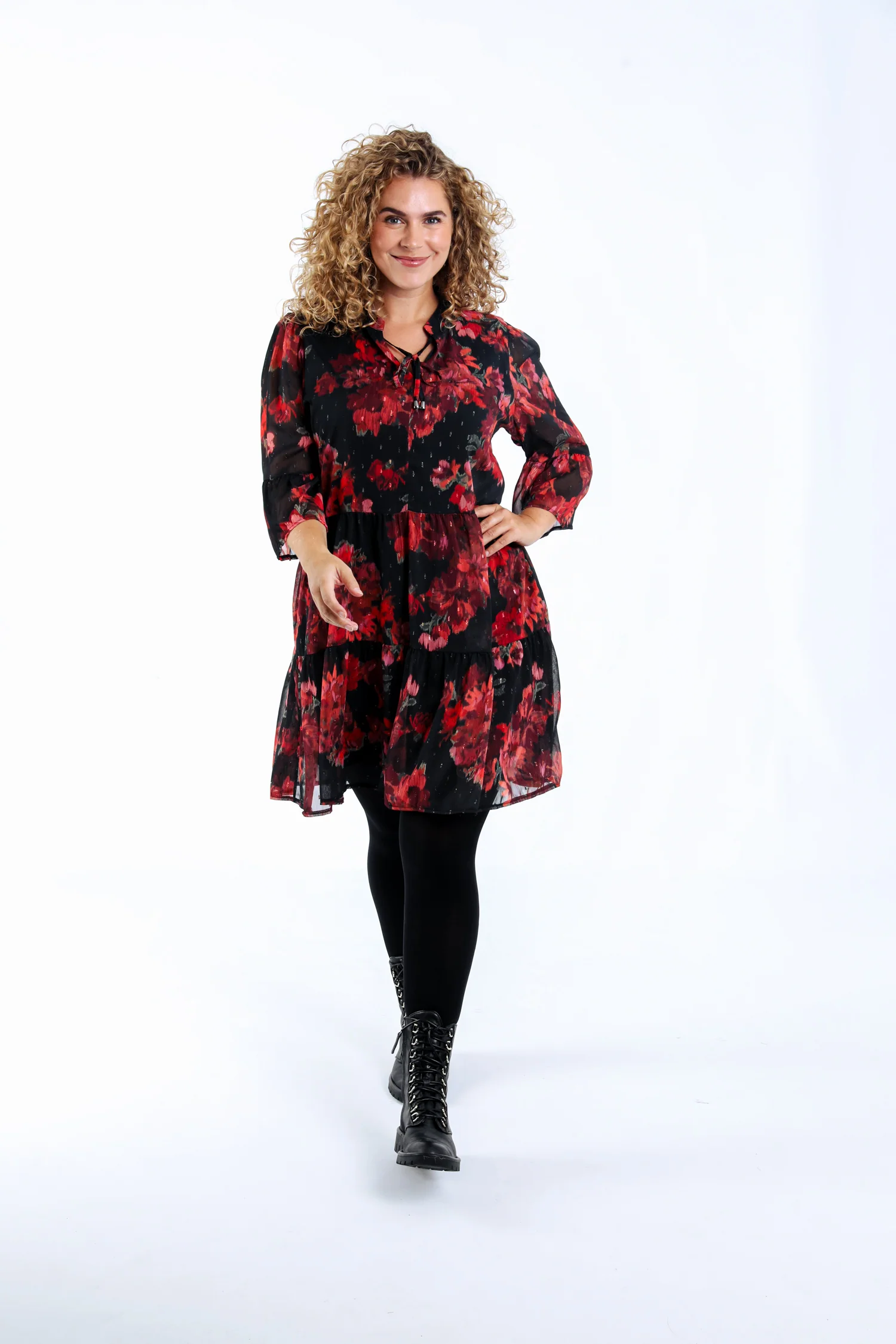 Robe tunique en voile imprimé fleurs floues - Image 6