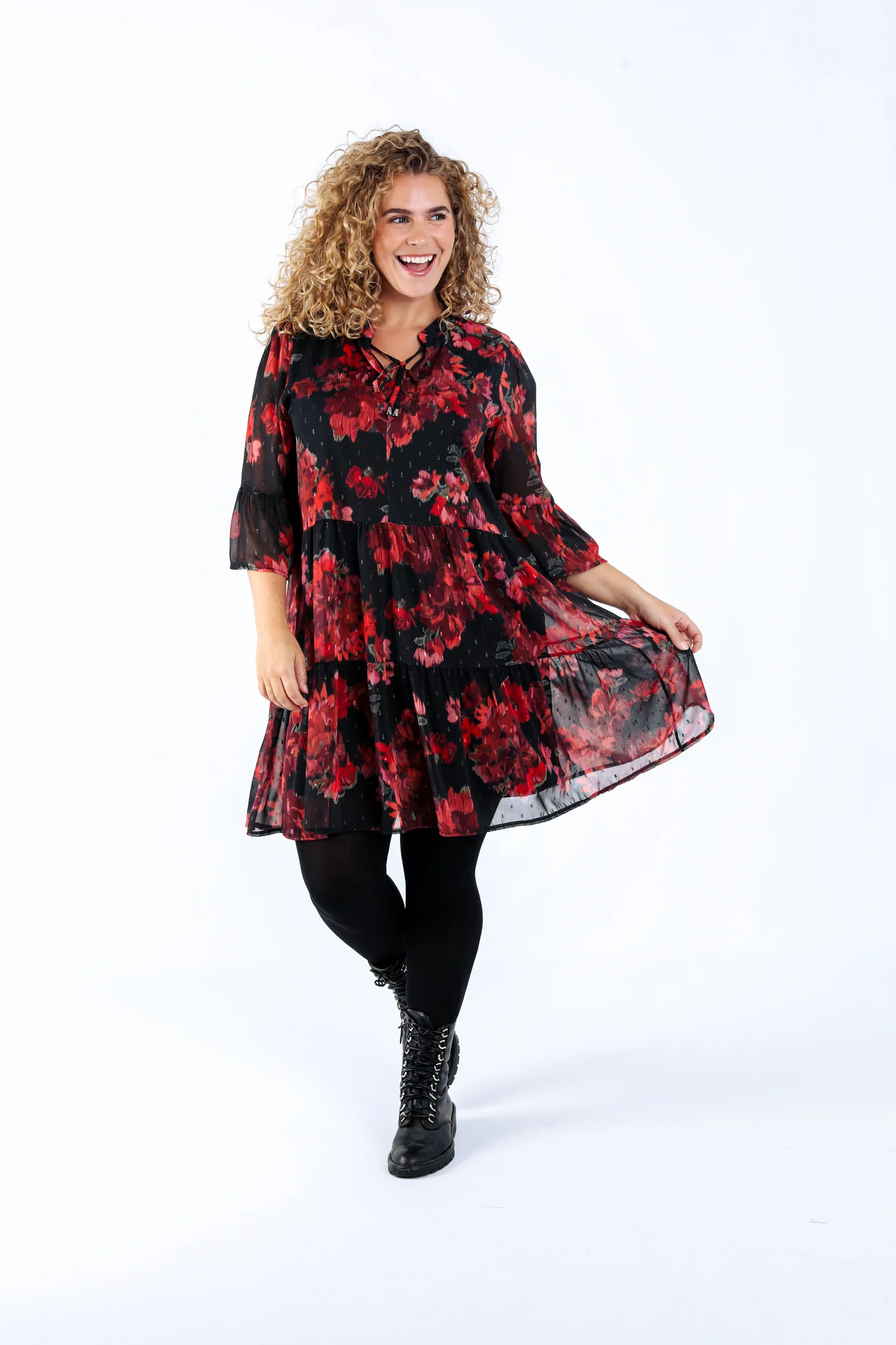 Robe tunique en voile imprimé fleurs floues - Image 7