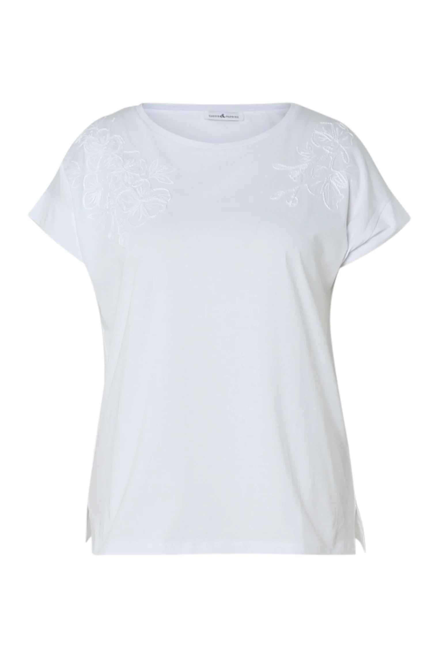 T-shirt en coton uni avec fleurs brodées - Image 10