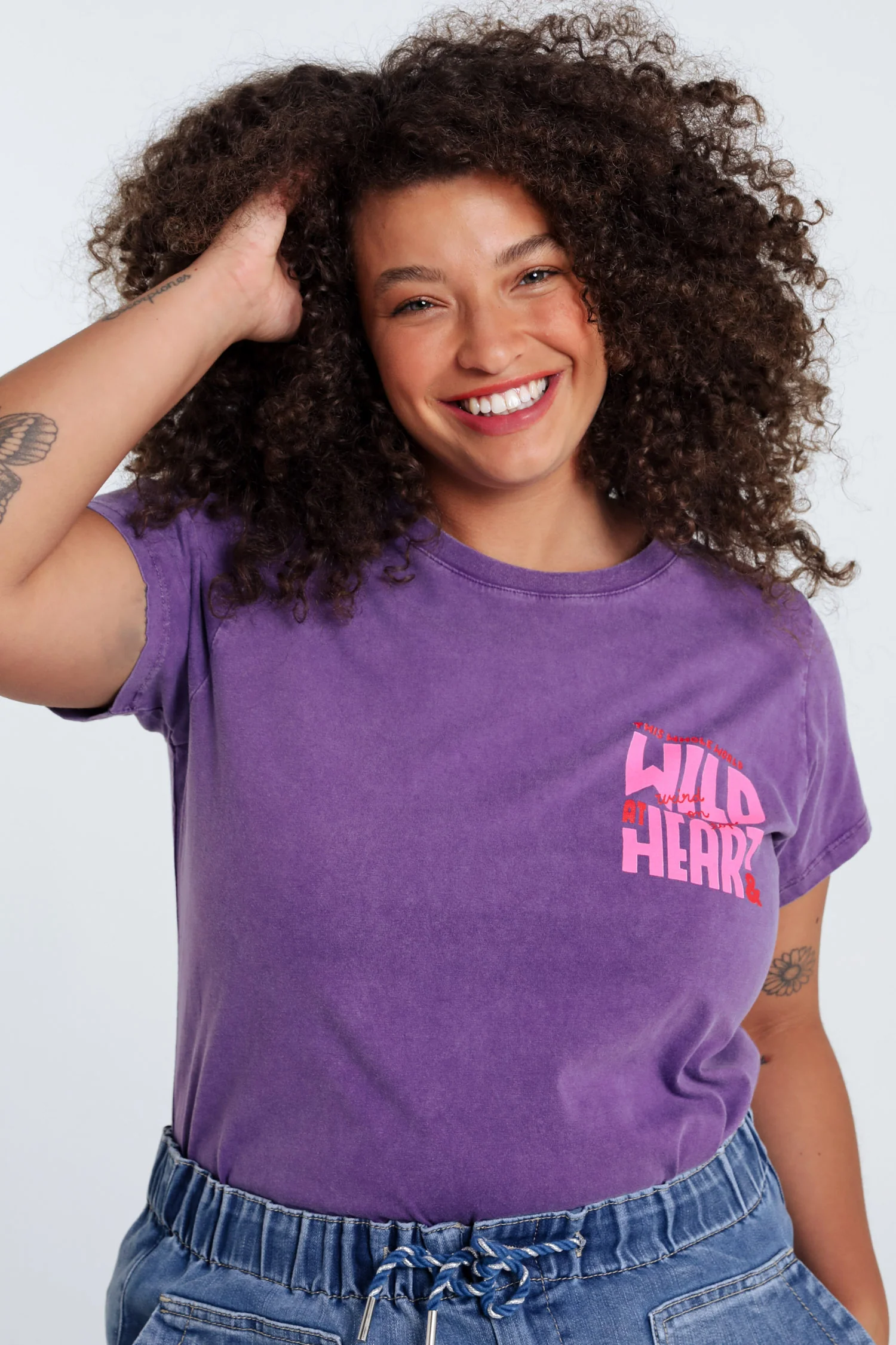 T-shirt en coton uni avec message Wild heart