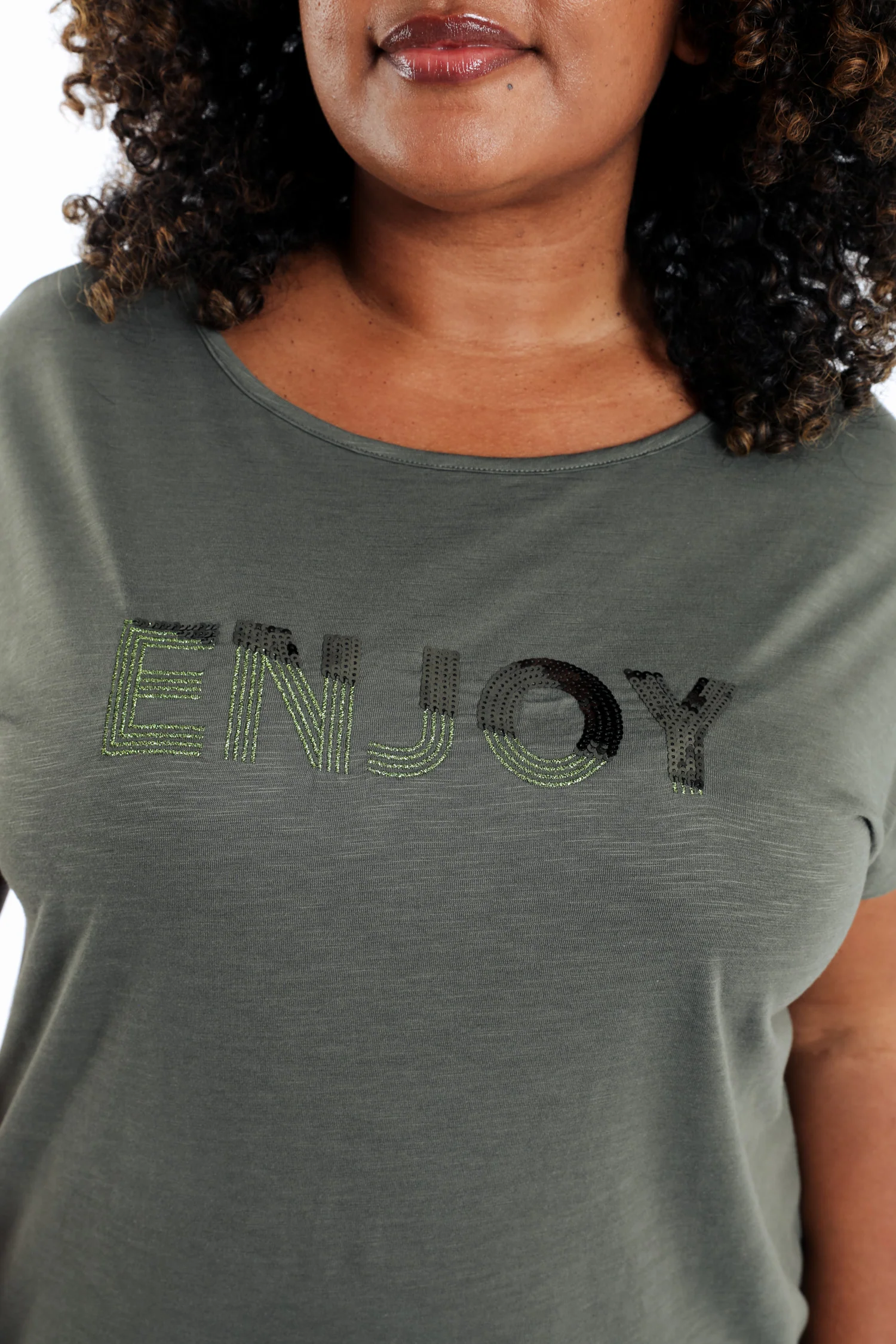 T-shirt en coton uni Enjoy en sequins - Image 14