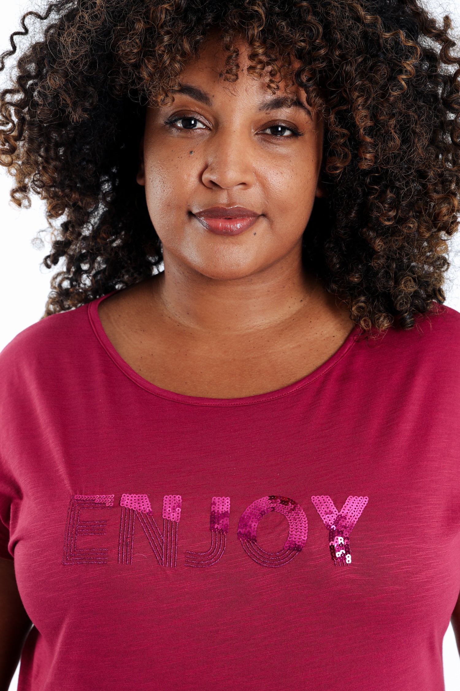 T-shirt en coton uni Enjoy en sequins - Image 3