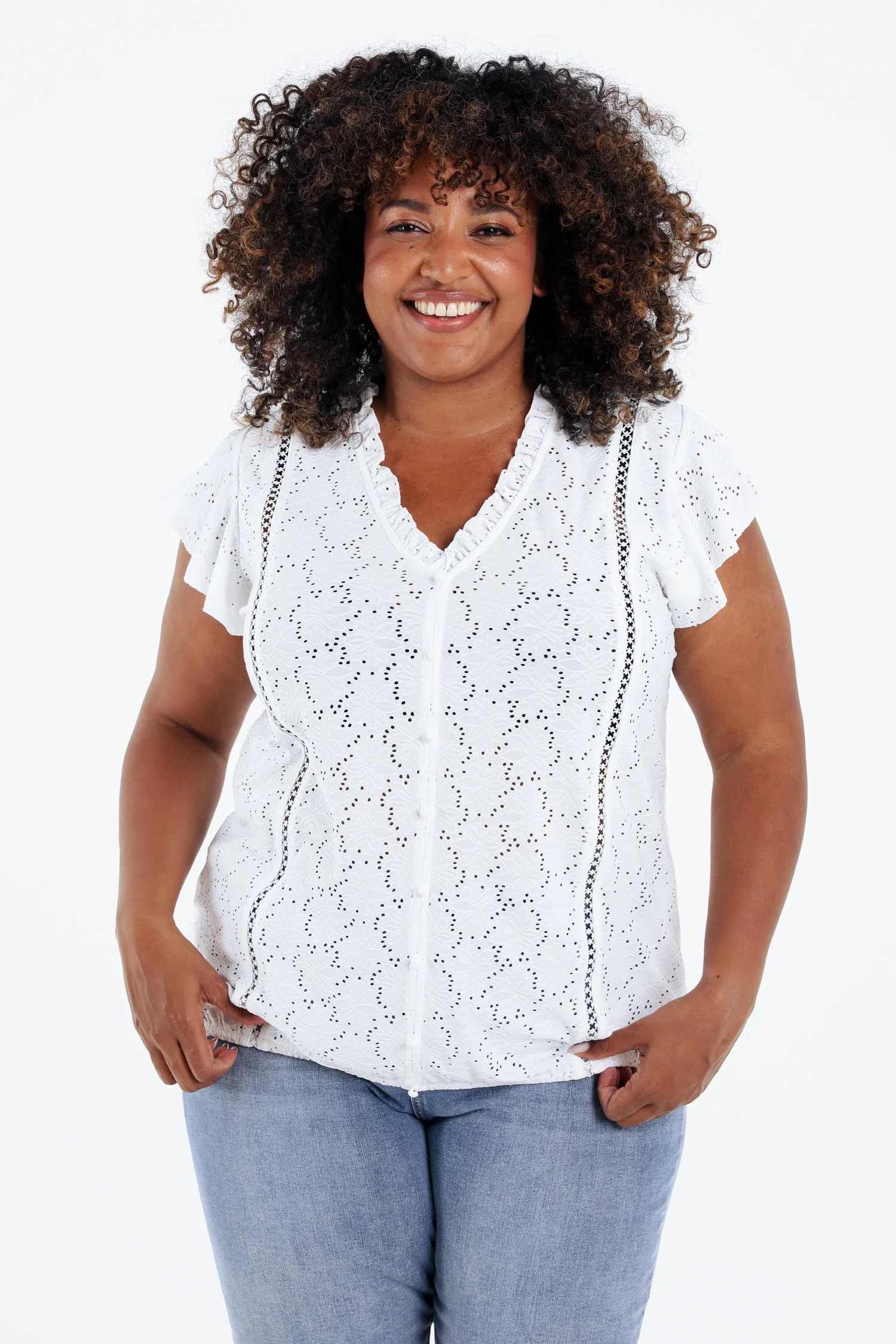 T-shirt en dentelle uni avec volants