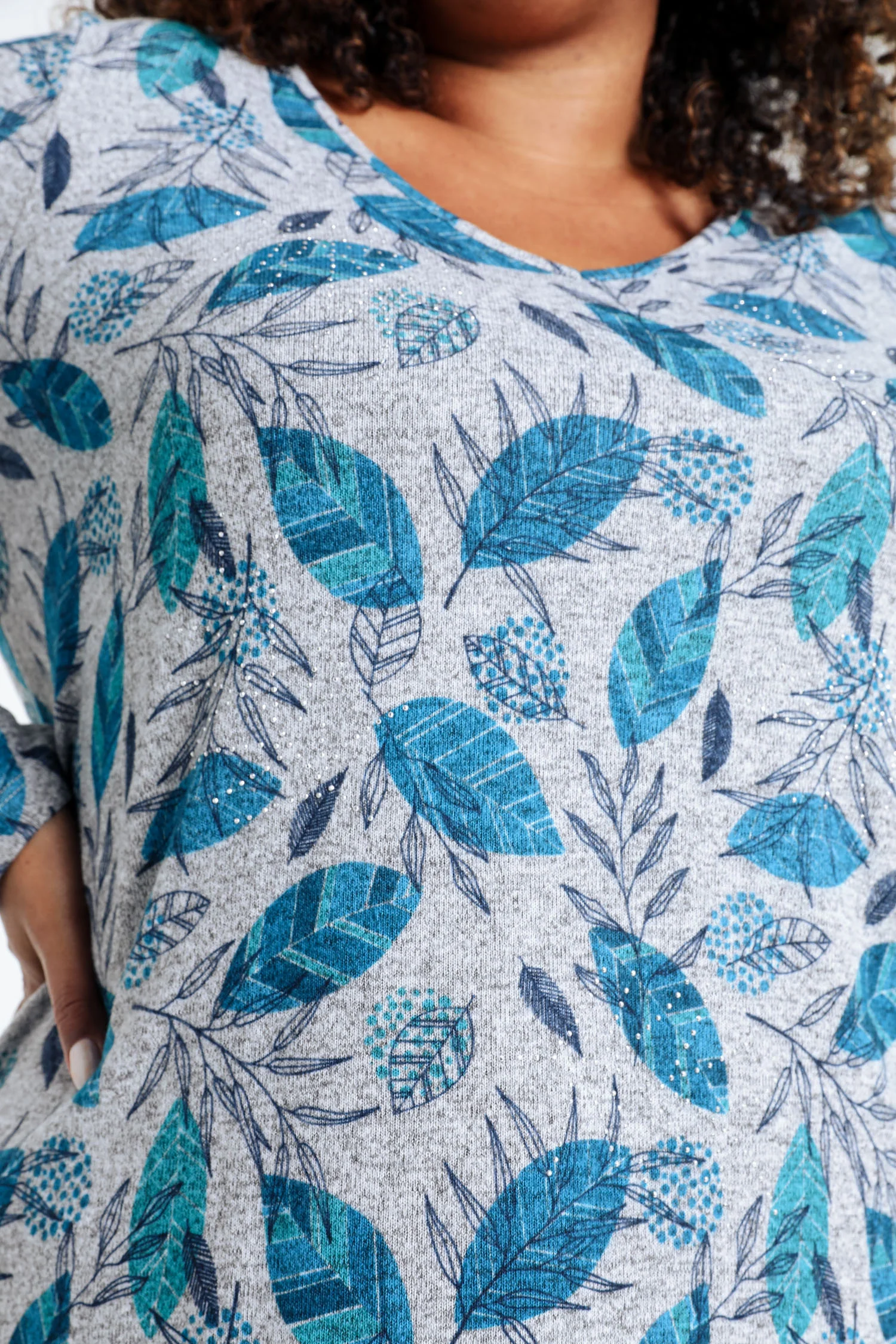 T-shirt maille chaude imprimé feuilles avec strass - Image 4