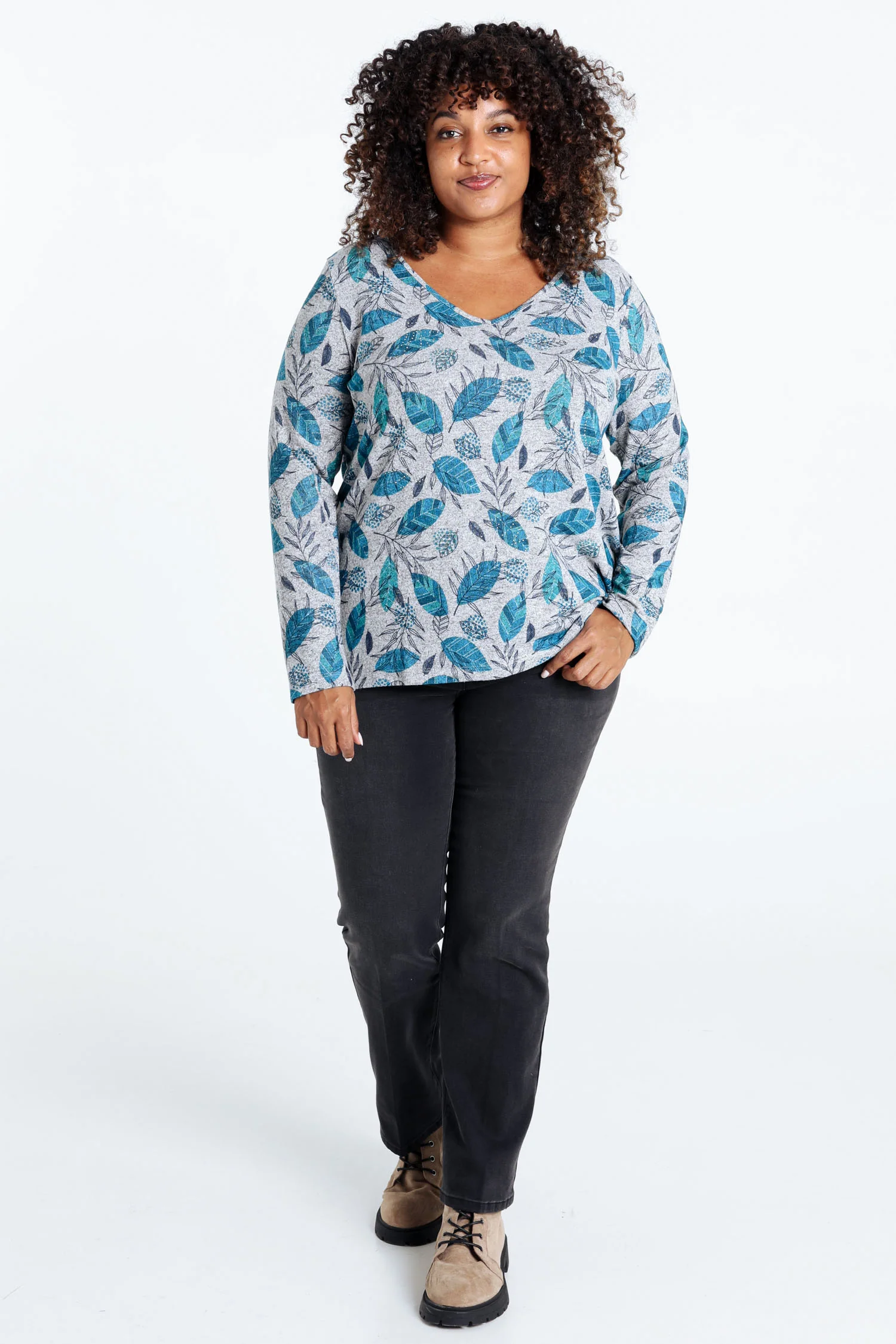 T-shirt maille chaude imprimé feuilles avec strass - Image 8