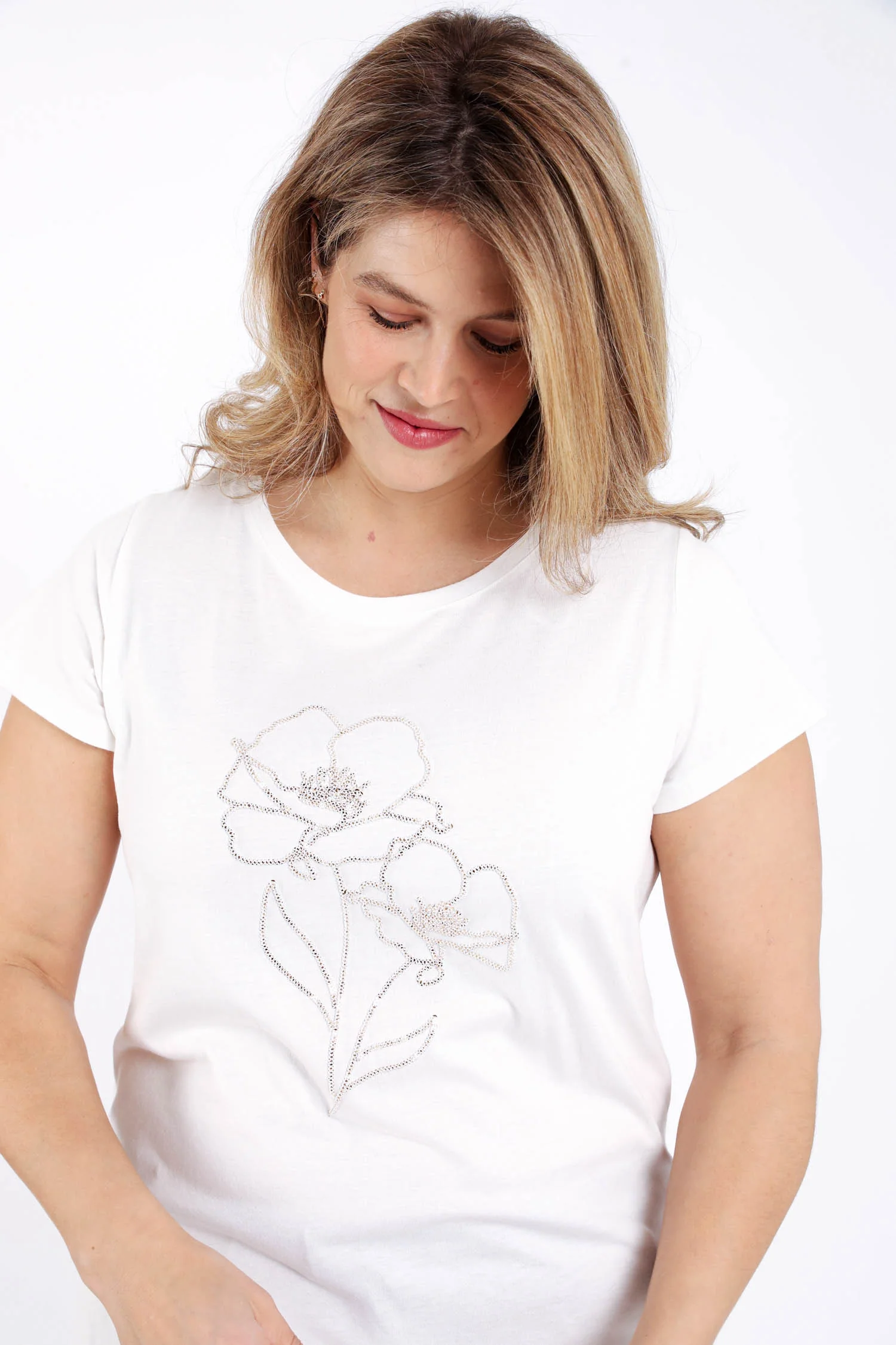T-shirt uni avec fleurs en sequins - Image 3