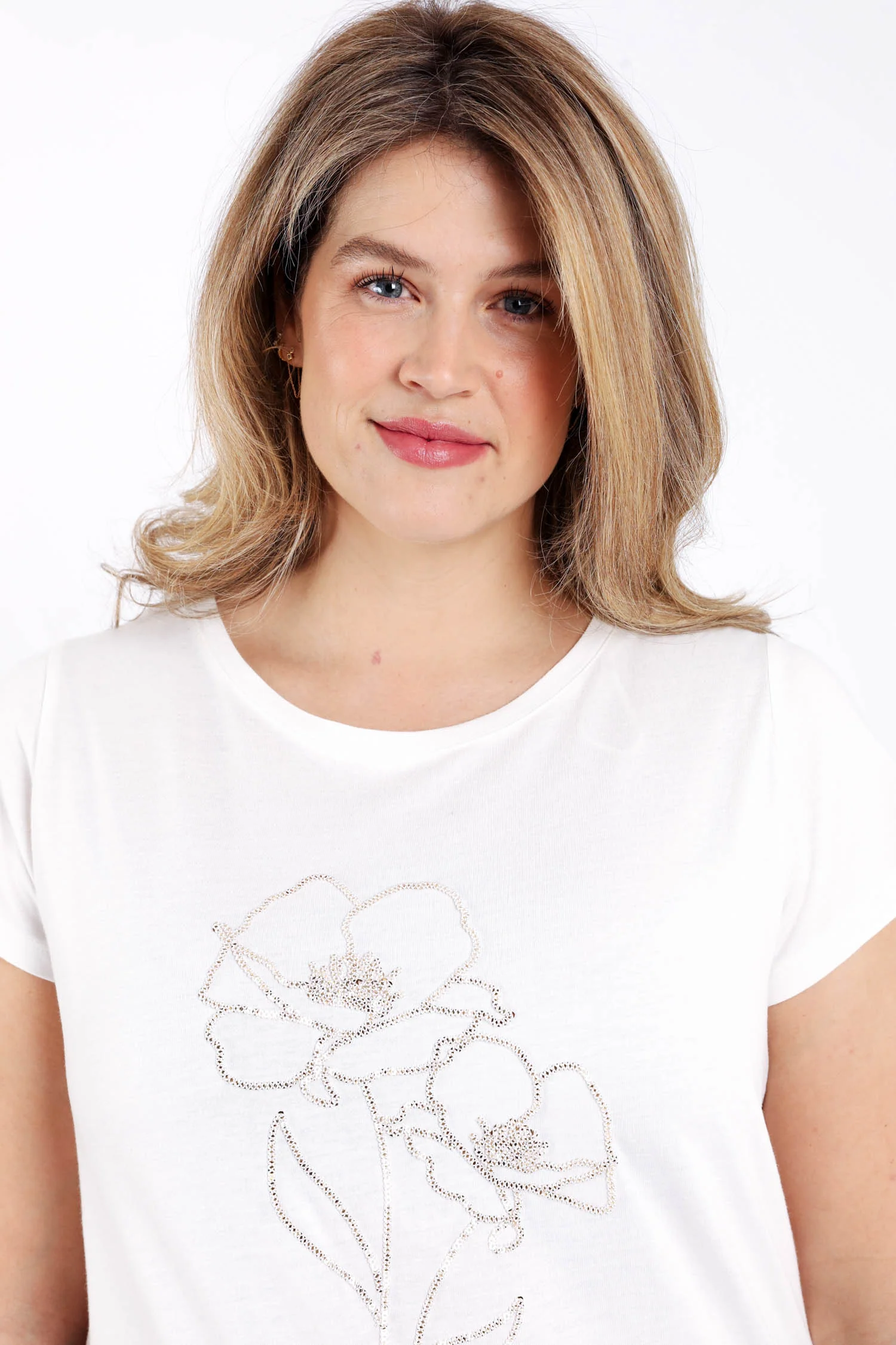 T-shirt uni avec fleurs en sequins - Image 5