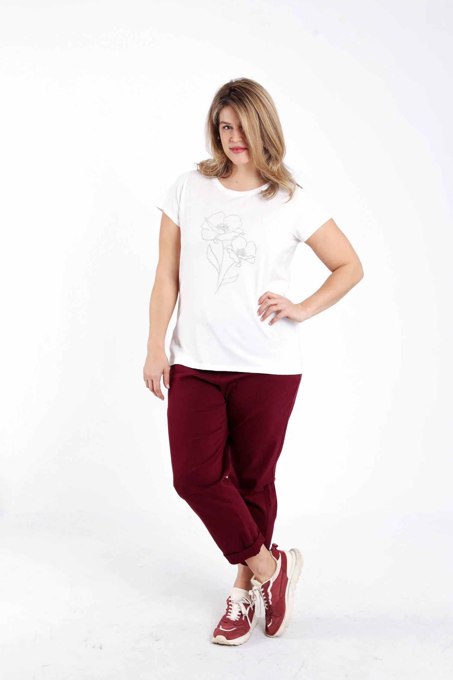T-shirt uni avec fleurs en sequins - Image 7