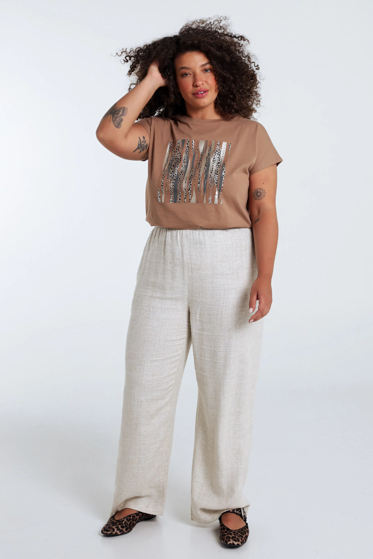T-shirt uni en coton avec imprimé foil et léopard - Image 8