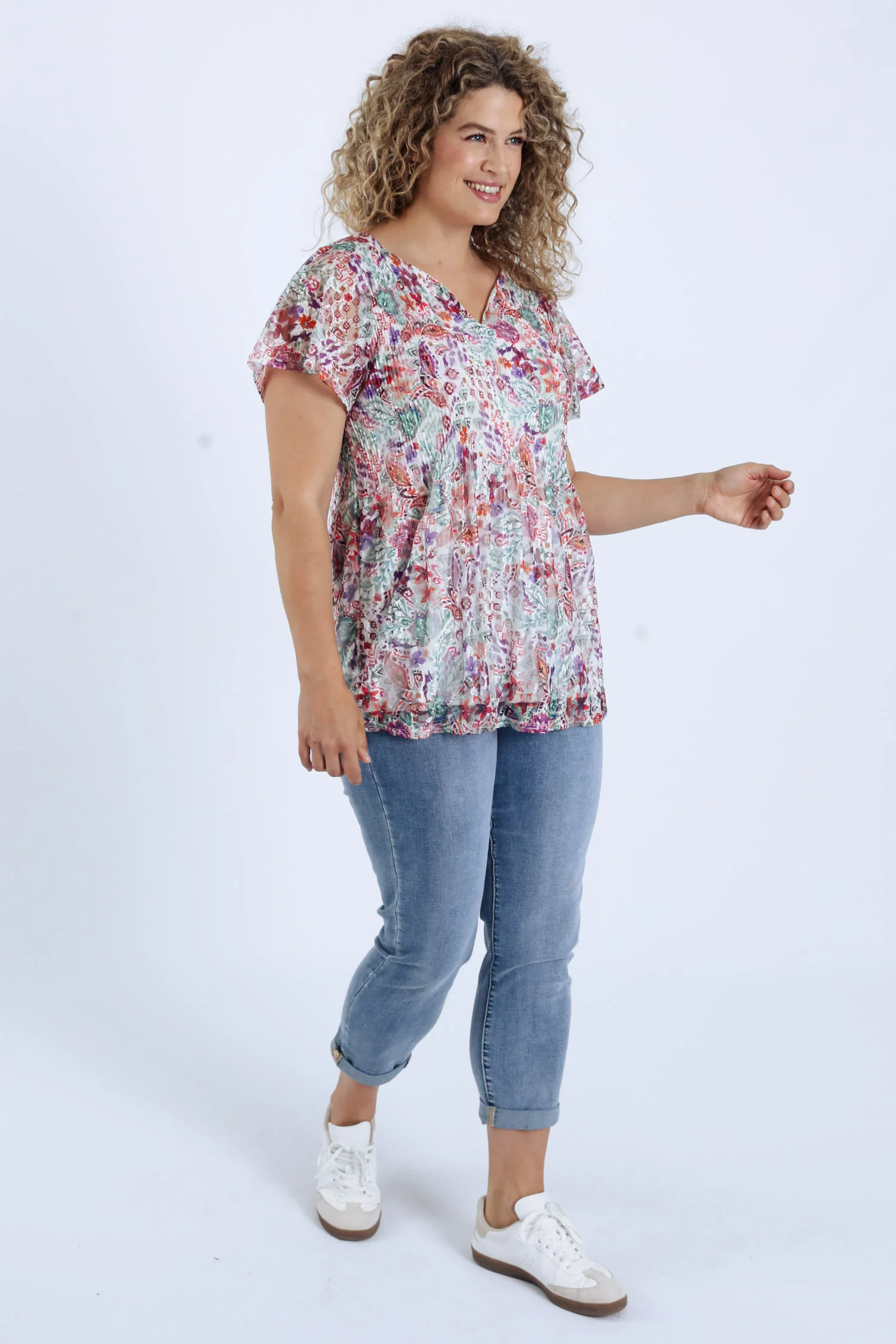 Tunique en dentelle plissée imprimé fleuri - Image 8