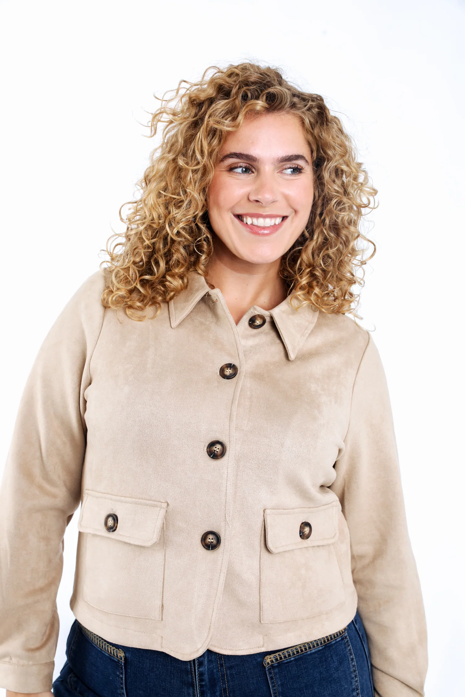 Veste courte effet suédine unie - Image 4