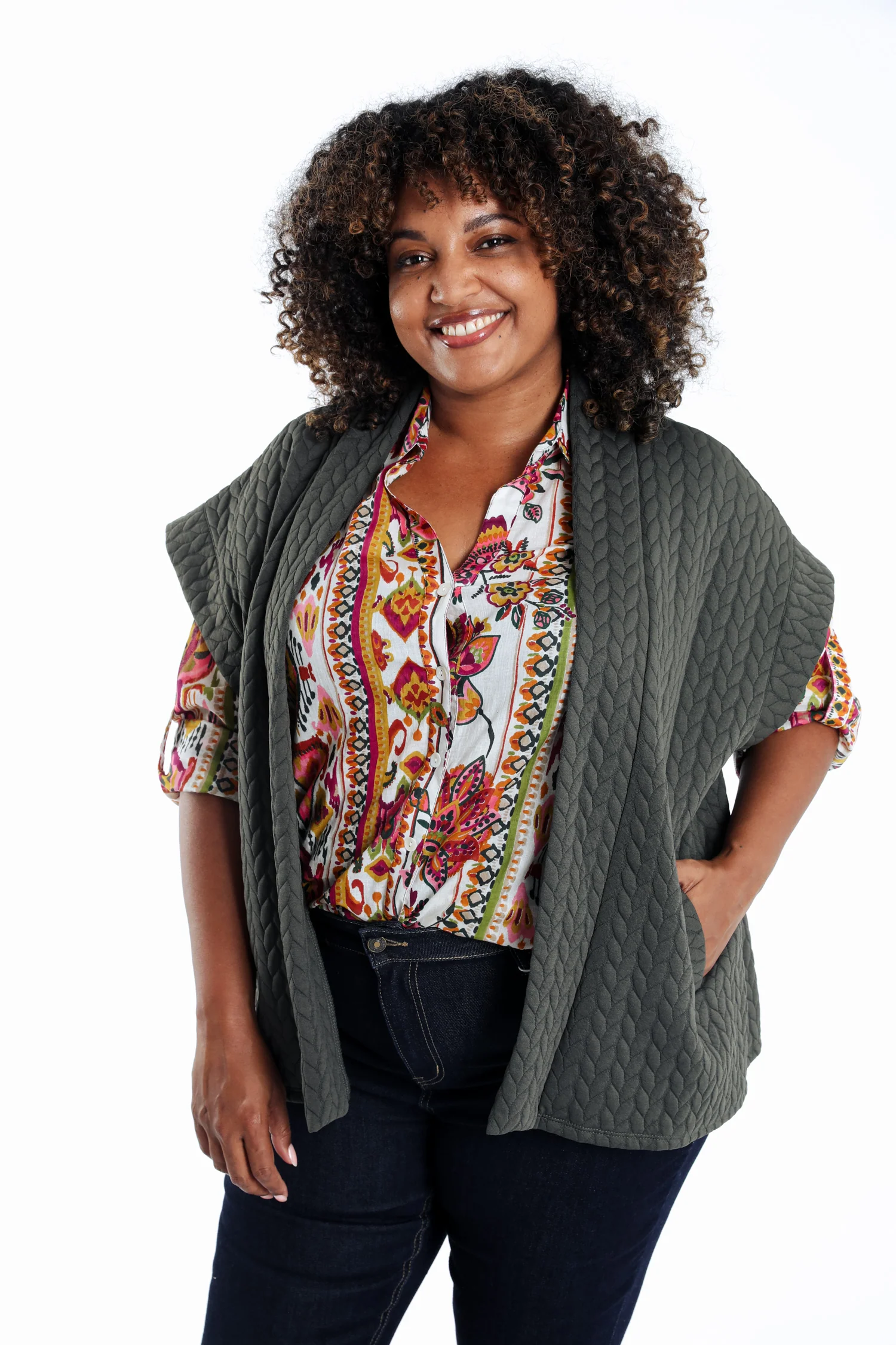 Veste sans manches unie détail tressé